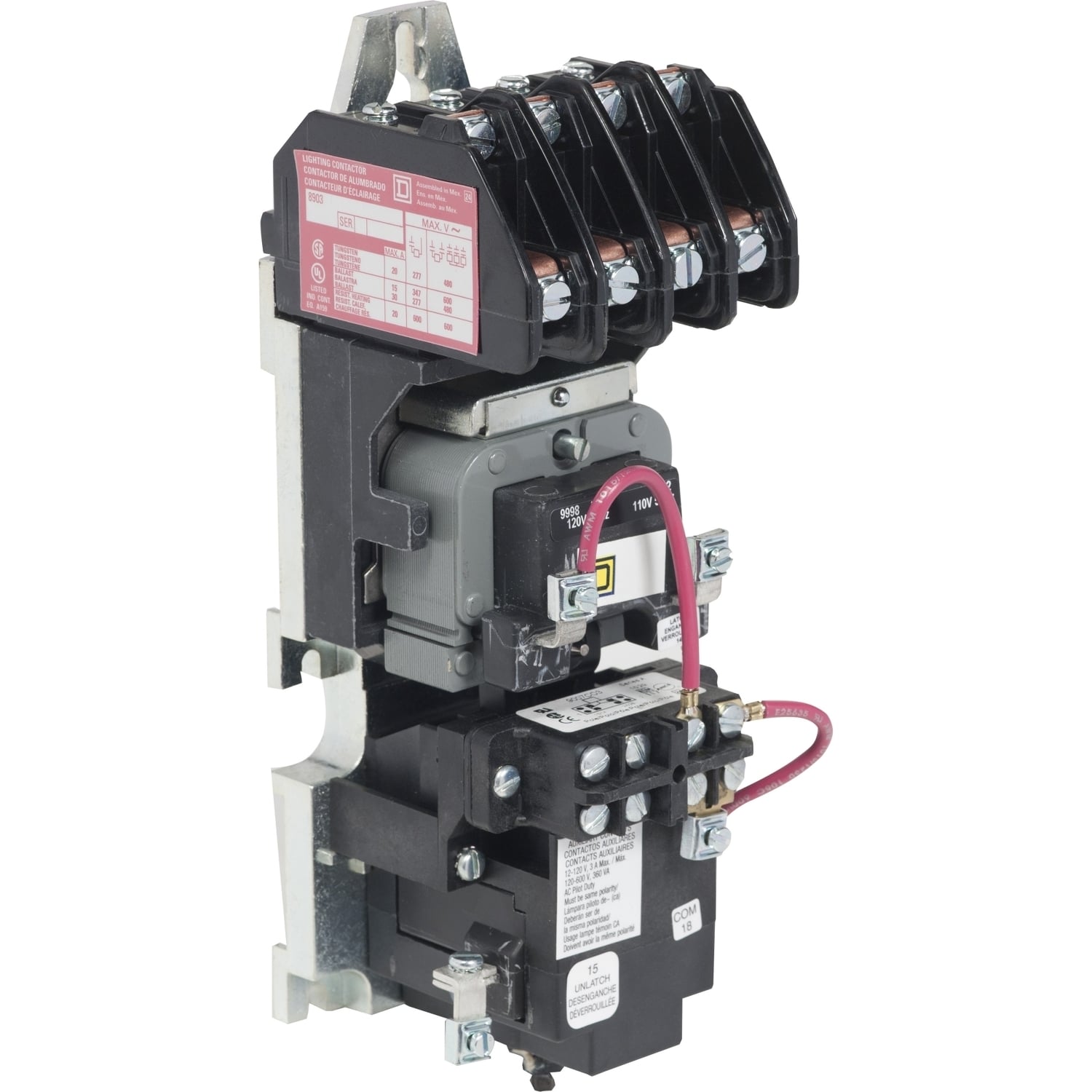 Contactor, Type L, multipole lighting, mechanically held, 30A, 4 pole, 600 V, 277 VAC 60 Hz coil, open style