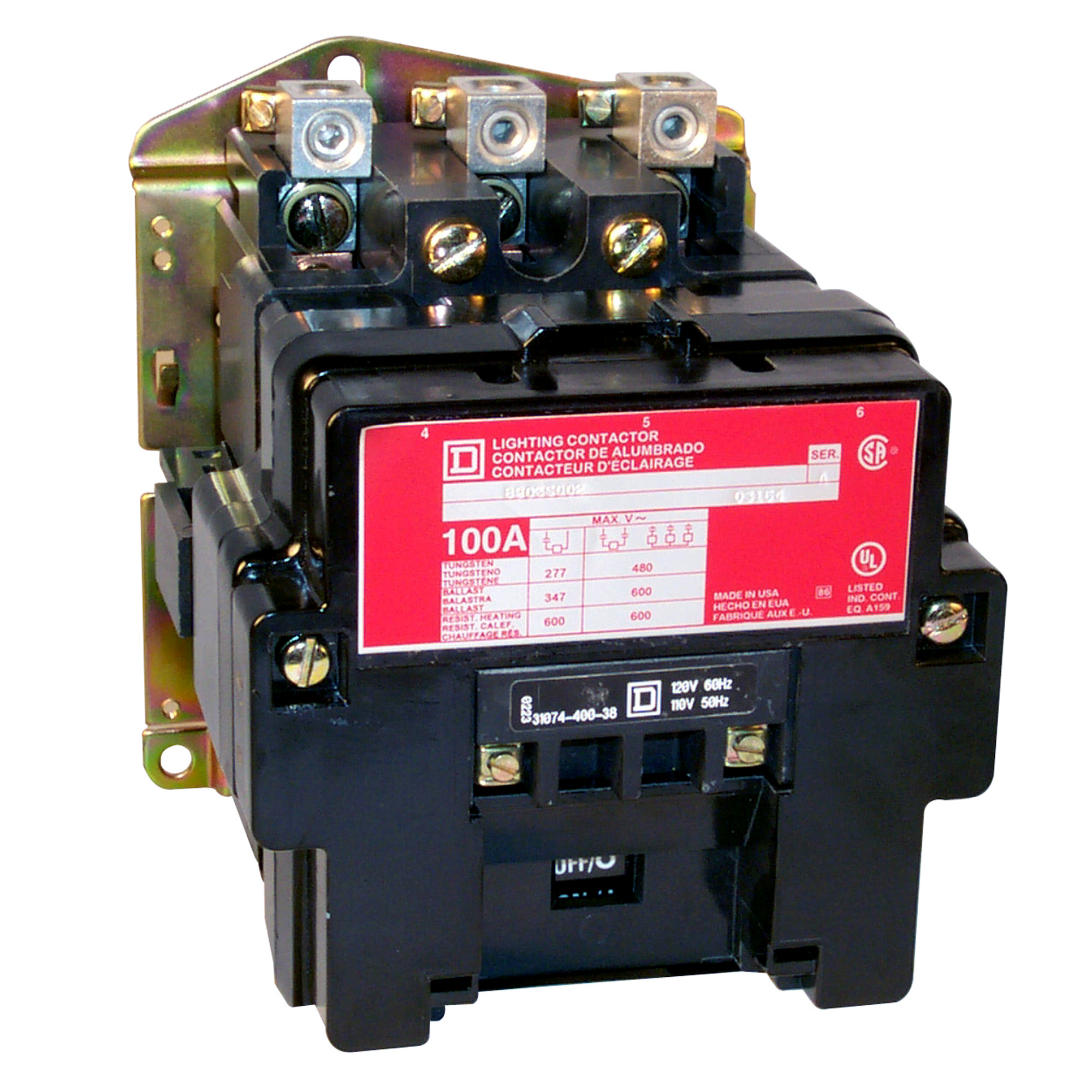 lighting contactor, electrically held, 30 A, 3 pole, open, 277V 60Hz