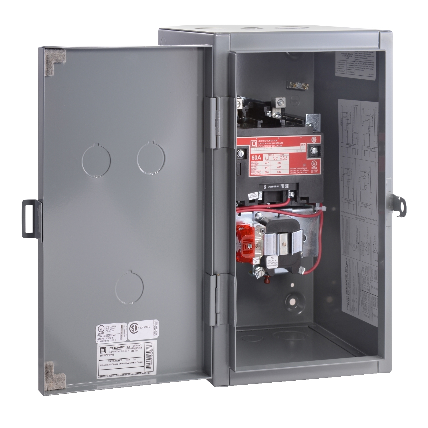 Contactor, Type S, multipole lighting, mechanically held, 60A, 2 pole, 110/120 VAC 50/60 Hz coil, NEMA 1 [TAA]