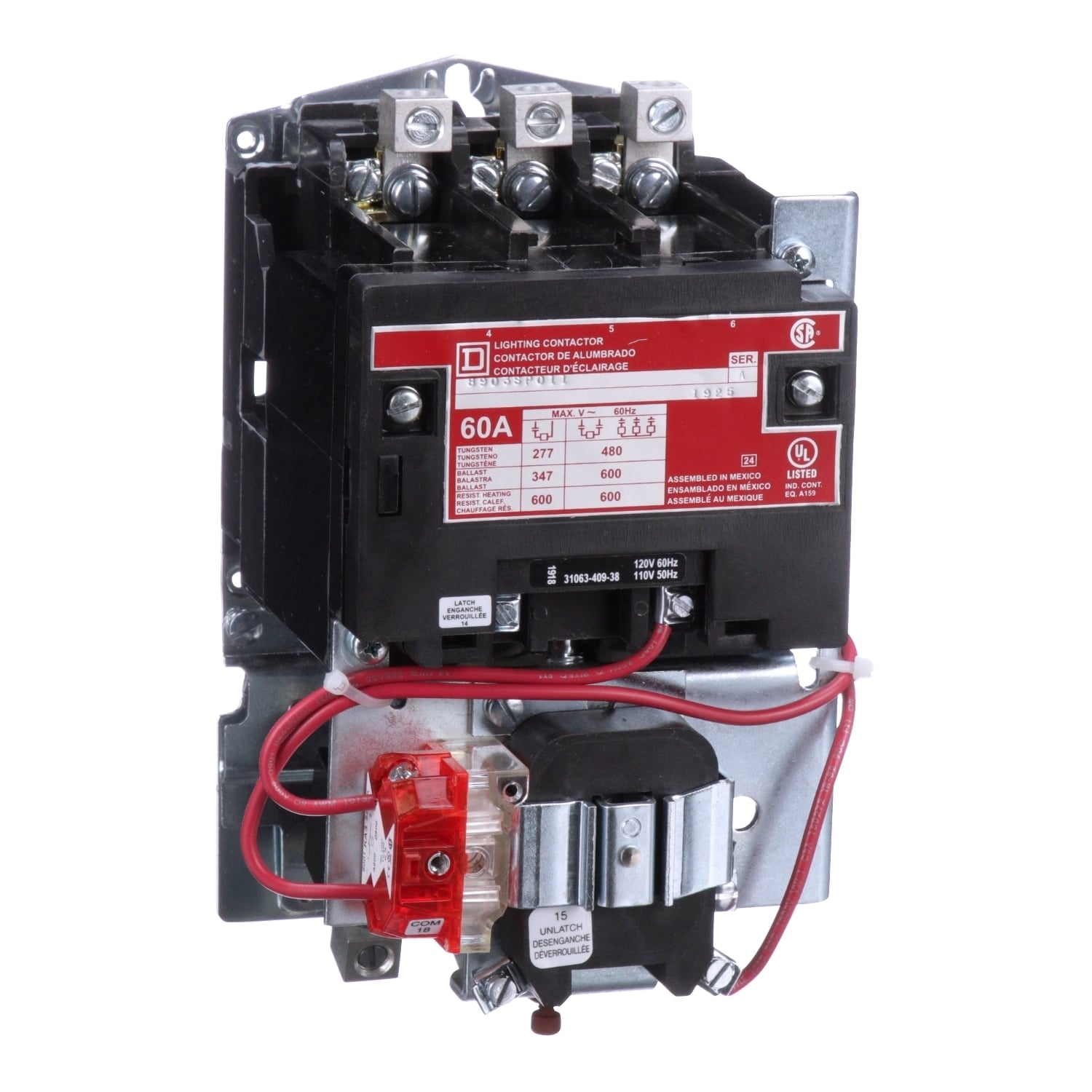Contactor, Type S, multipole lighting, mechanically held, 60A, 3 pole, 110/120VAC 50/60Hz coil, open style [TAA]