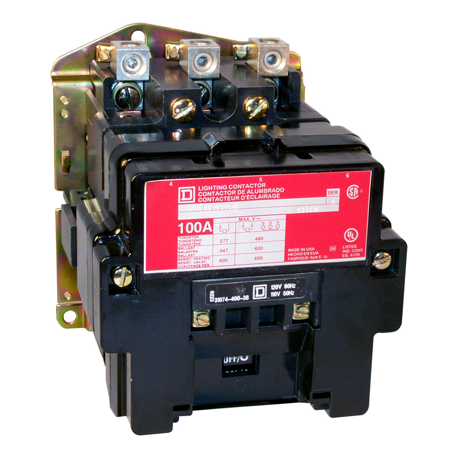Contactor, Type S, multipole lighting, electrically held, 100A, 3 pole, 277VAC 60Hz coil, open style [TAA]