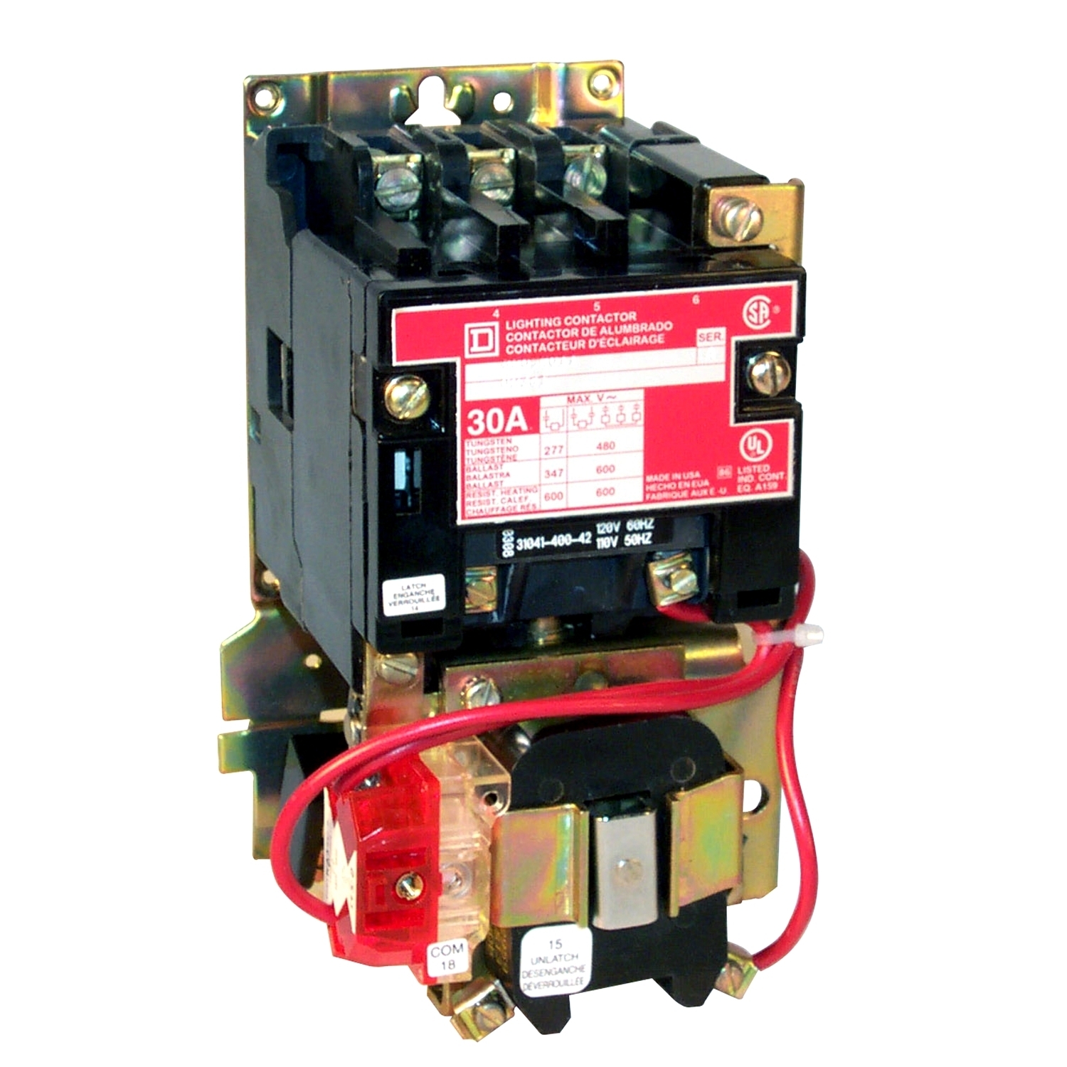 Contactor, Type S, multipole lighting, mechanically held, 400A, 3 pole, 110/120VAC 50/60Hz coil, open style