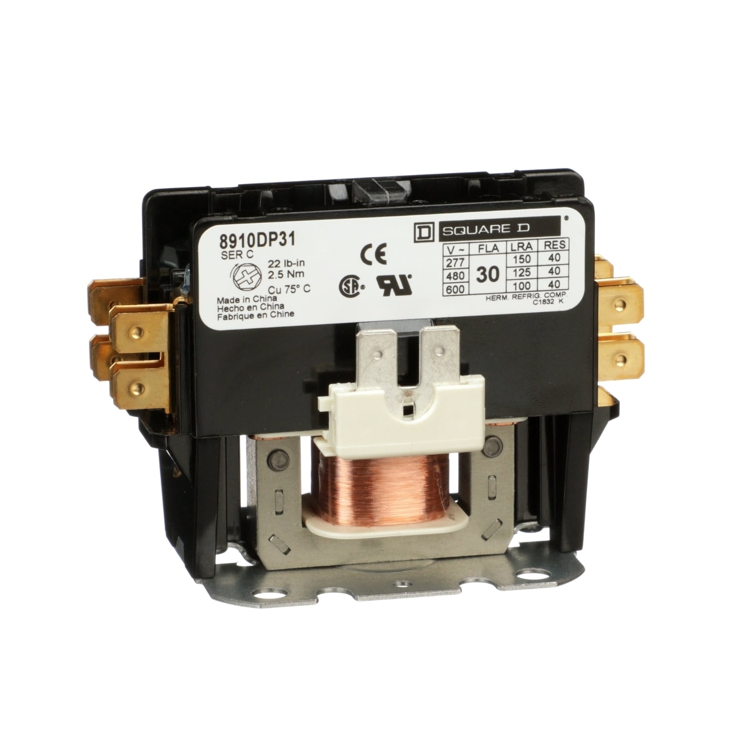 Contactor, Definite Purpose, 30A, 1 pole, 277 VAC 60 Hz coil, open