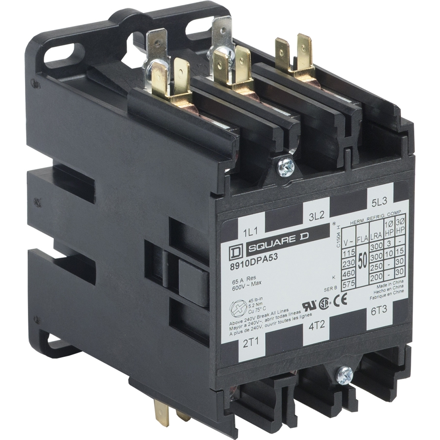Contactor, Definite Purpose, 50A, 3 pole, 30HP at 575VAC, 3 phase, 110/120VAC 50/60Hz coil, with 60A Class J fuses