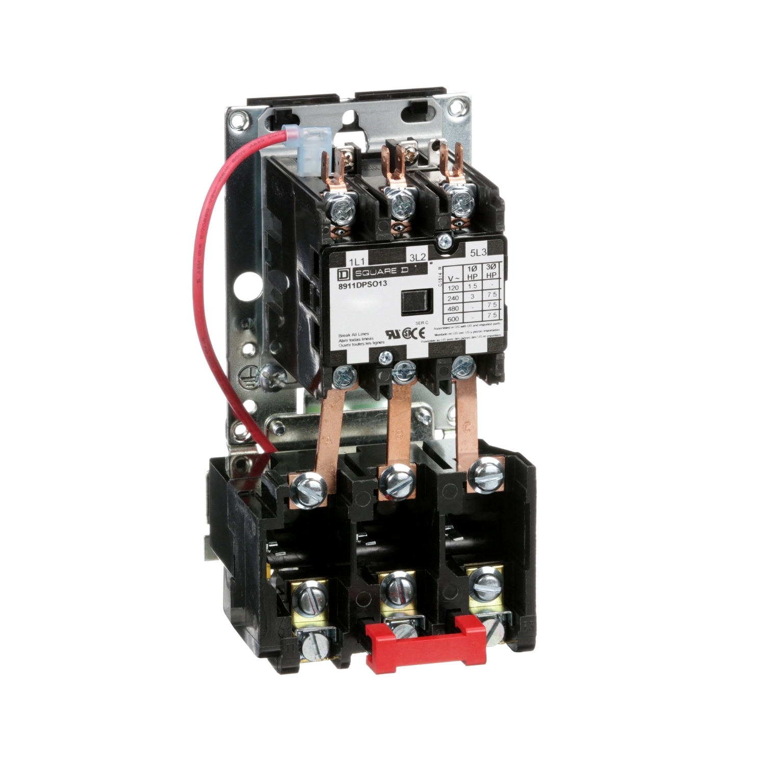 NEMA starter, Definite Purpose, 20A, 7.5HP at 600VAC, 3 phase, 3 pole, melting alloy, 208V to 240VAC coil, open