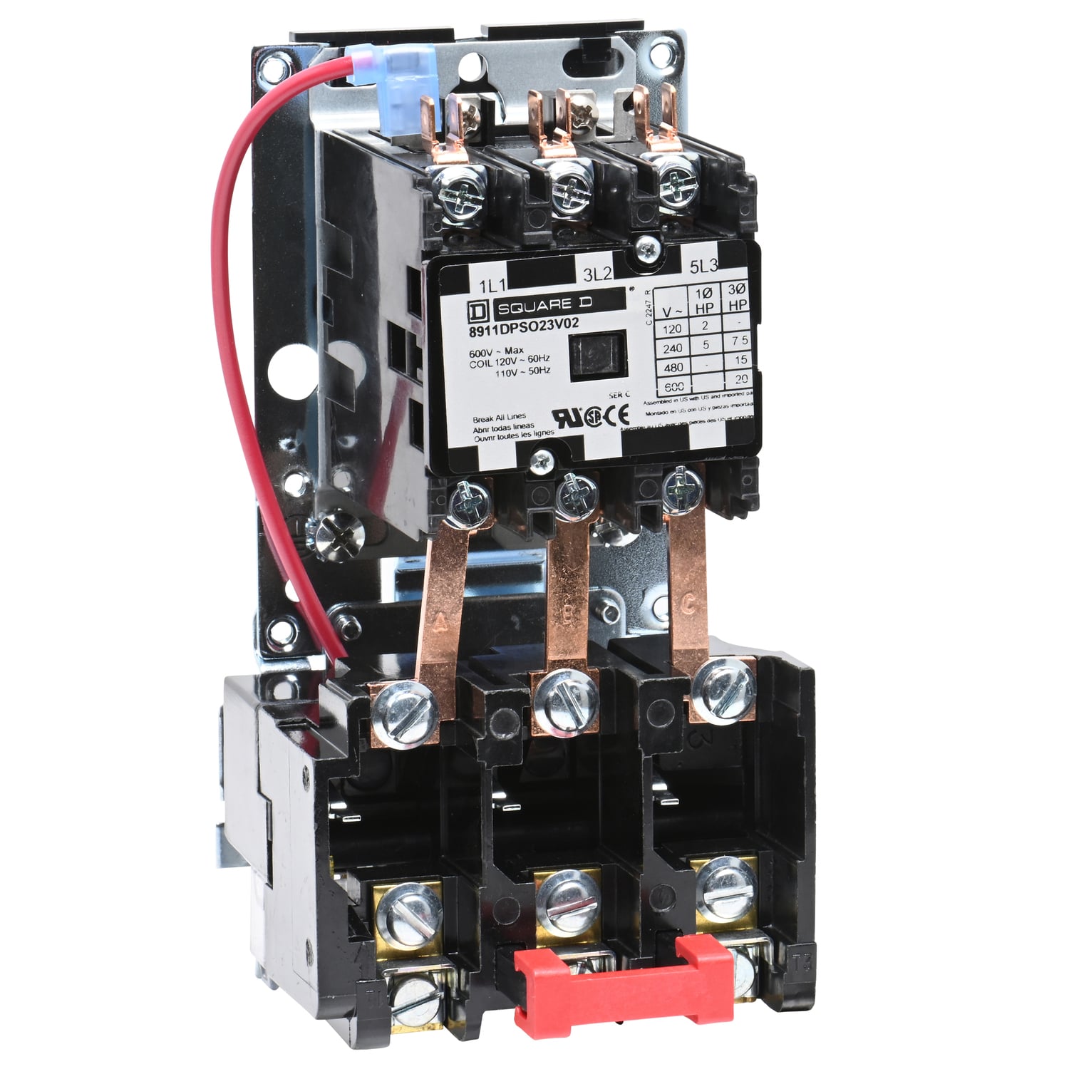 NEMA starter, Definite Purpose, 25A, 20HP at 600VAC, 3 phase, 3 pole, melting alloy, 120VAC coil, open