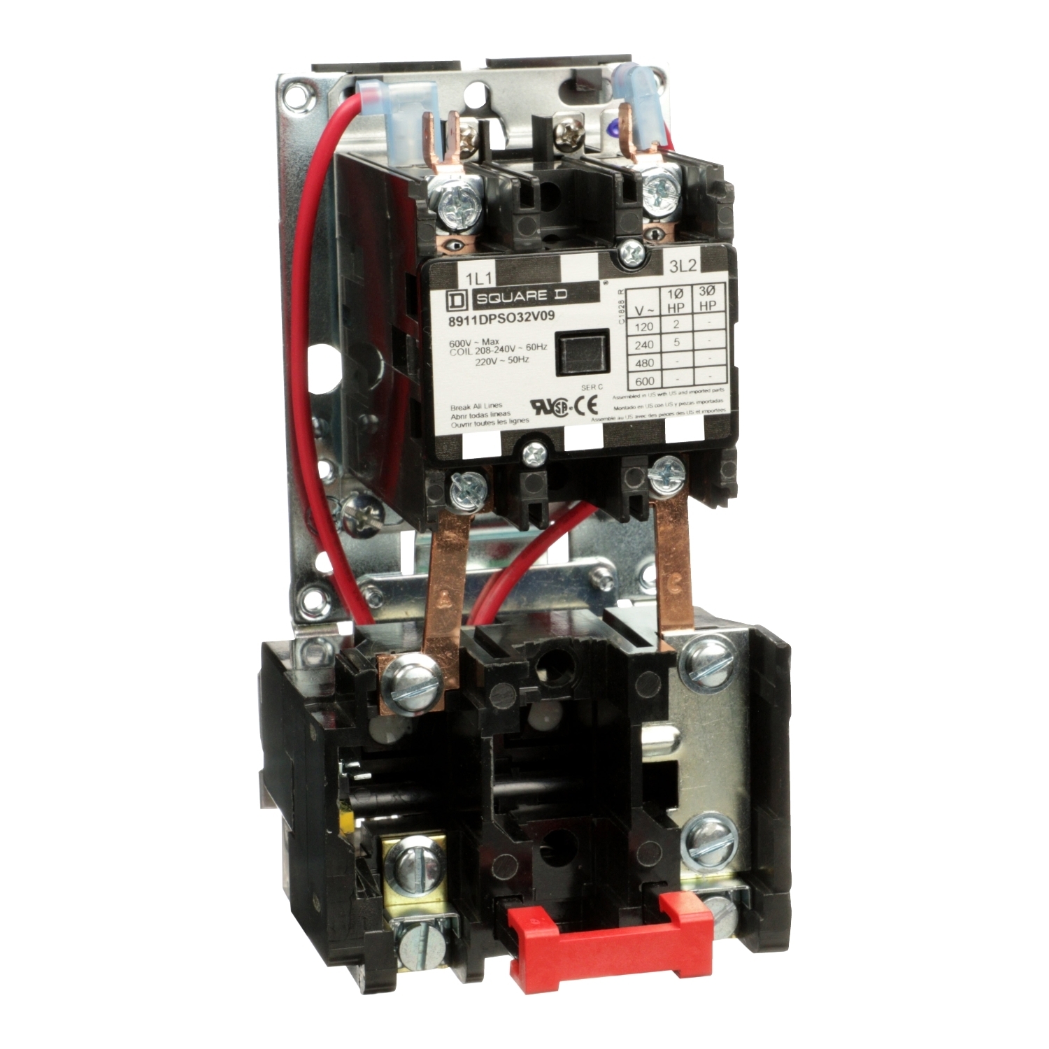 NEMA starter, Definite Purpose, 30A, 5HP at 240VAC, 1 phase, 2 pole, melting alloy, 208V to 240VAC coil, open