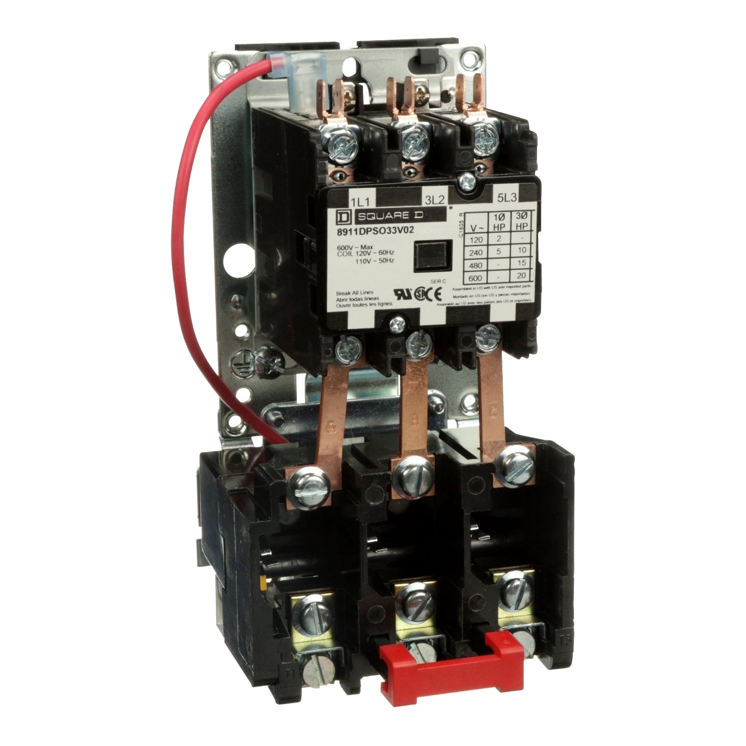 NEMA starter, Definite Purpose, 30A, 20HP at 600VAC, 3 phase, 3 pole, melting alloy, 120VAC coil, open