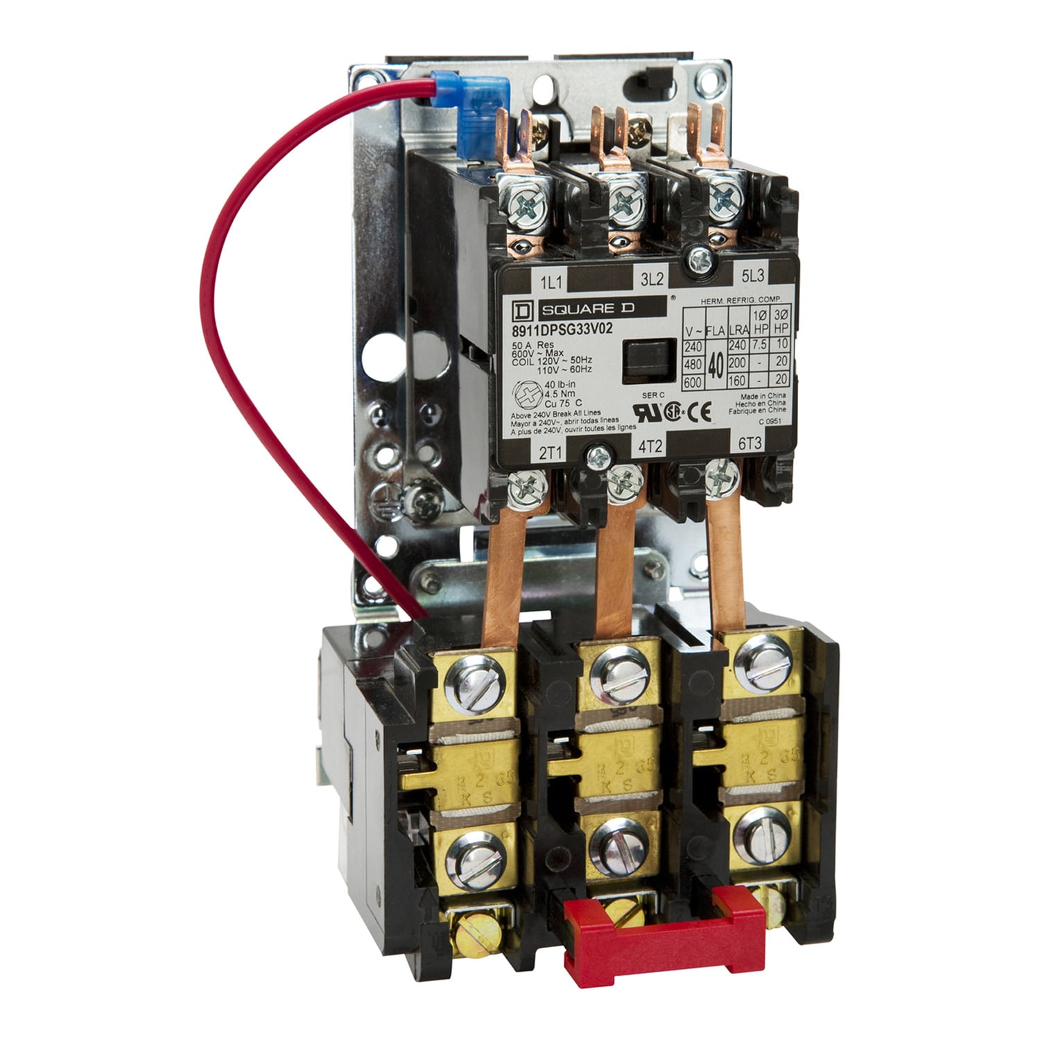 NEMA starter, Definite Purpose, 30A, 20HP at 600VAC, 3 phase, 3 pole, melting alloy, 480VAC coil, open