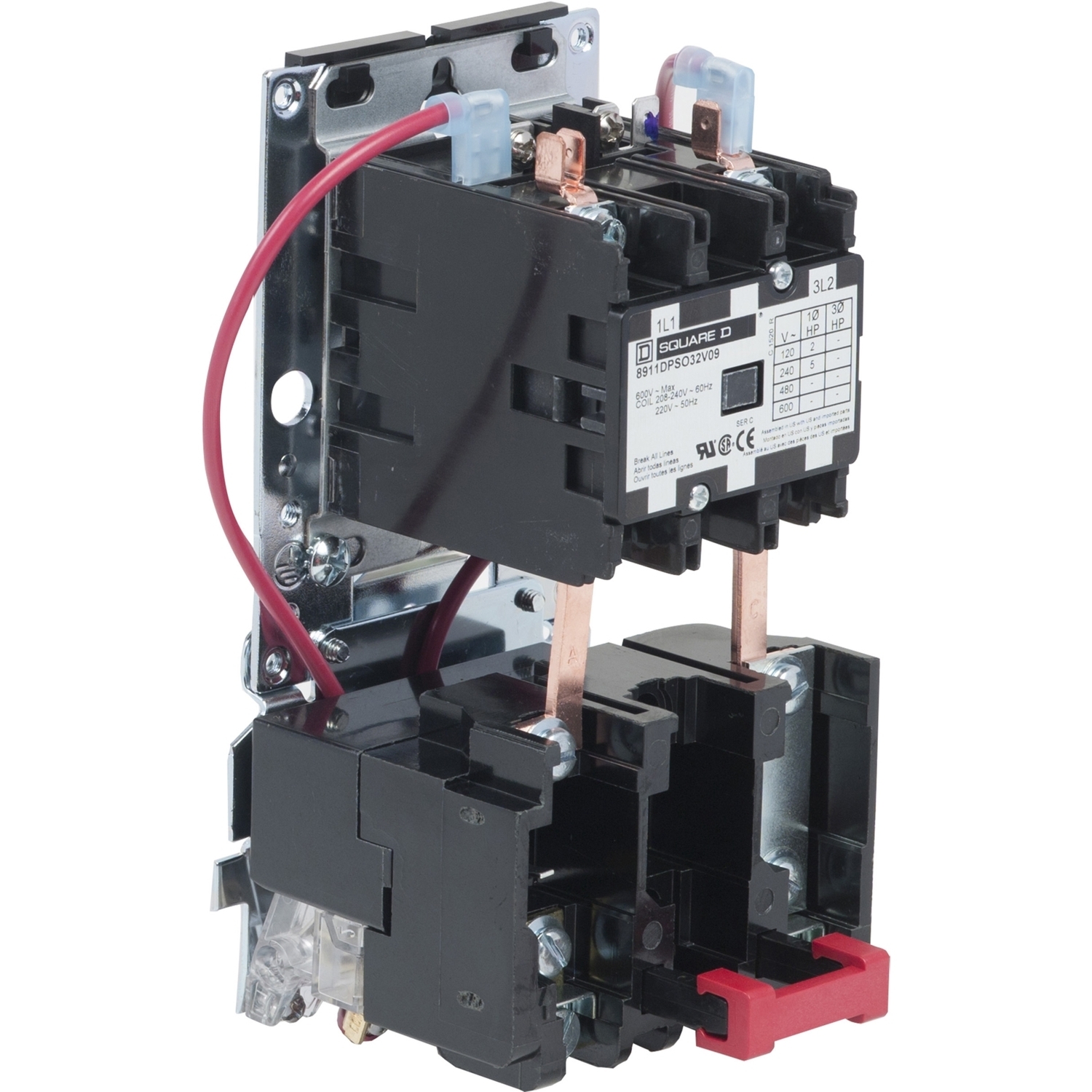 NEMA starter, Type DPS, reversing, horizontal, Size 4, 135A, 100 HP at 575VAC, 10kA SCCR, 3 phase, 3 pole, melting alloy overload, 120VAC coil, open