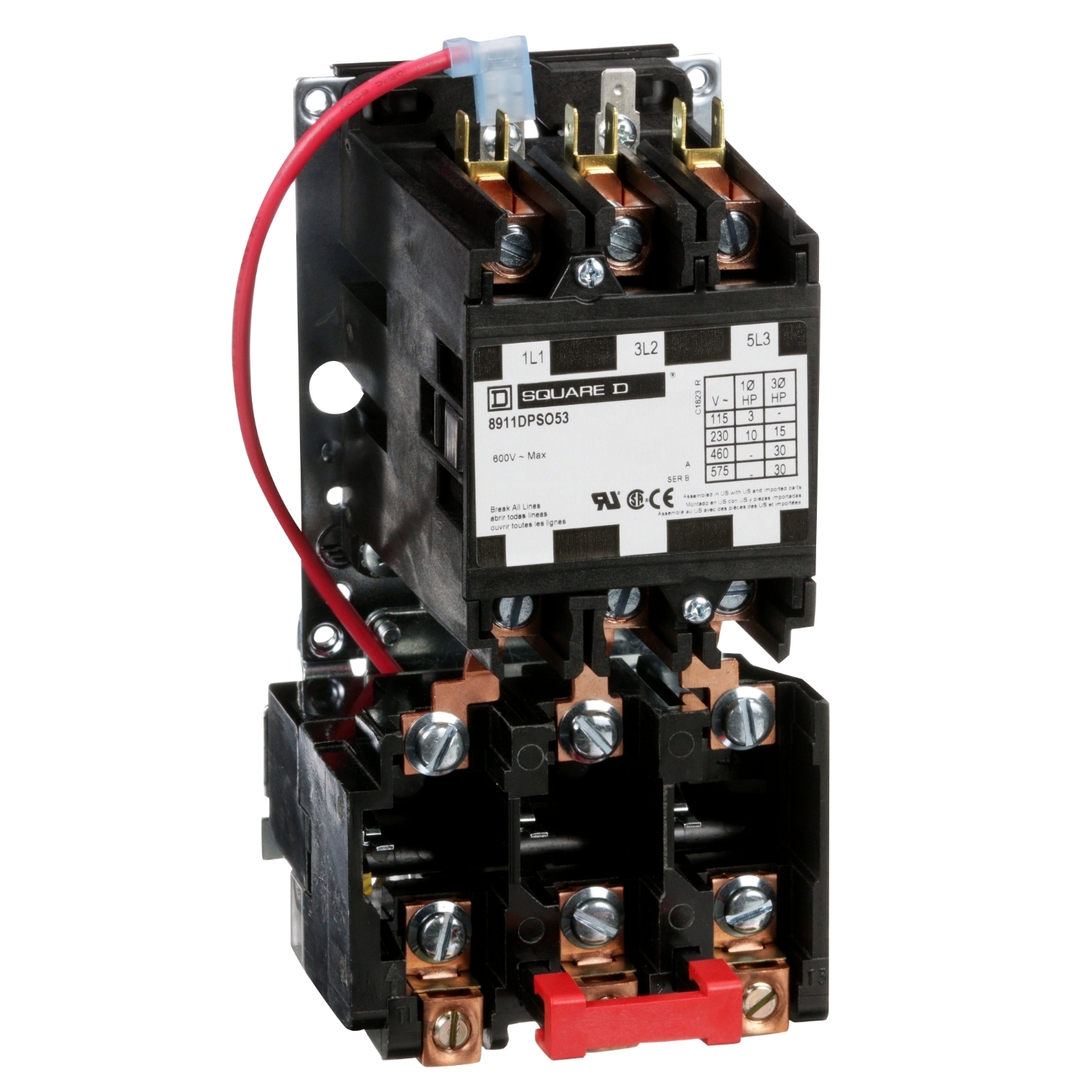 NEMA starter, Definite Purpose, 50A, 30HP at 600VAC, 3 phase, 3 pole, melting alloy, 120VAC coil, open
