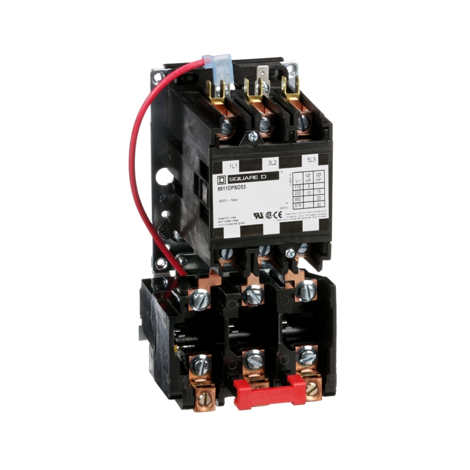 NEMA Starter, Definite Purpose, 50A, 30HP at 600VAC, 3 phase, 3 pole, melting alloy, 208V to 240VAC coil, open