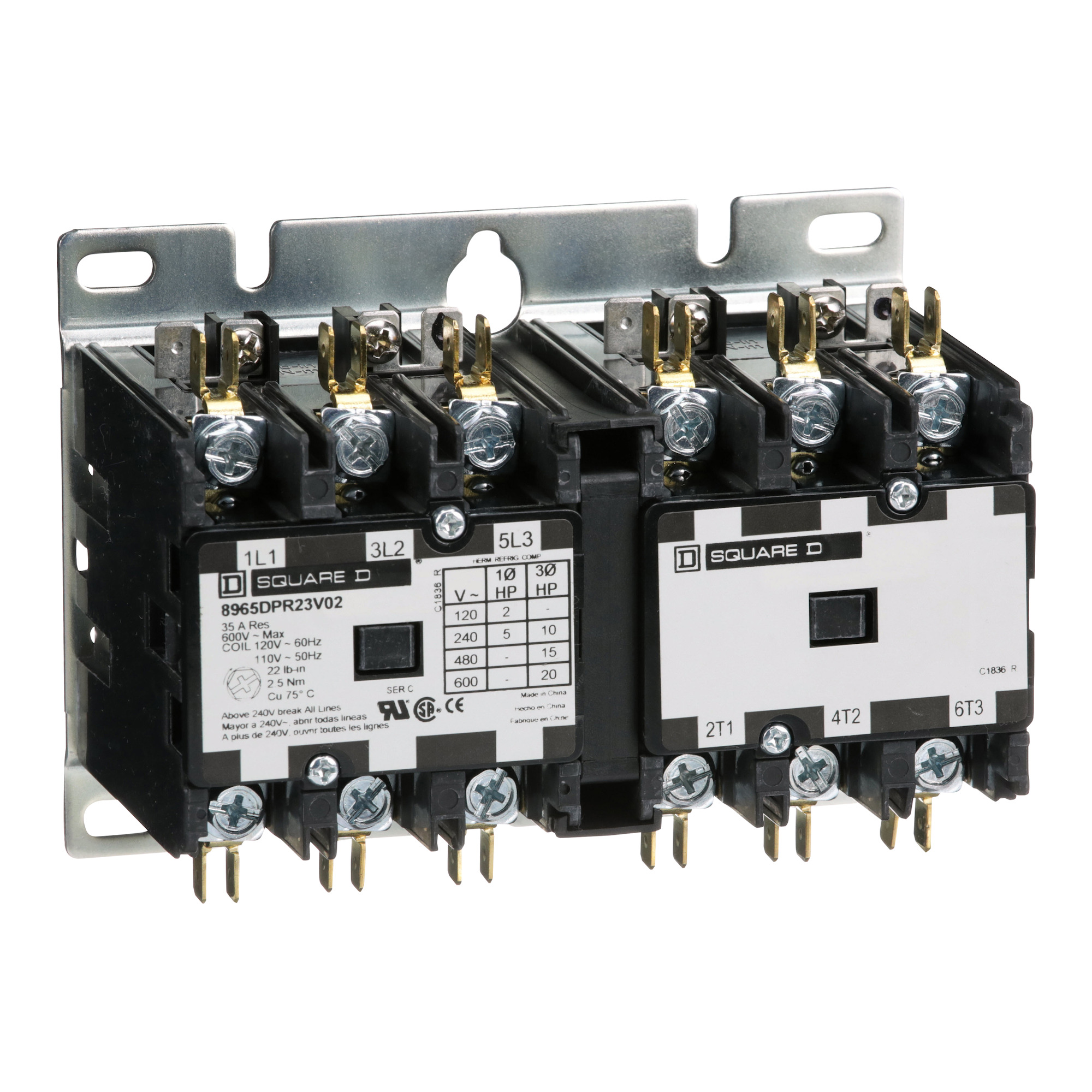 Reversing Hoist Contactor, 25 A, 3P, 110/120 VAC 50/60 Hz coil, open style