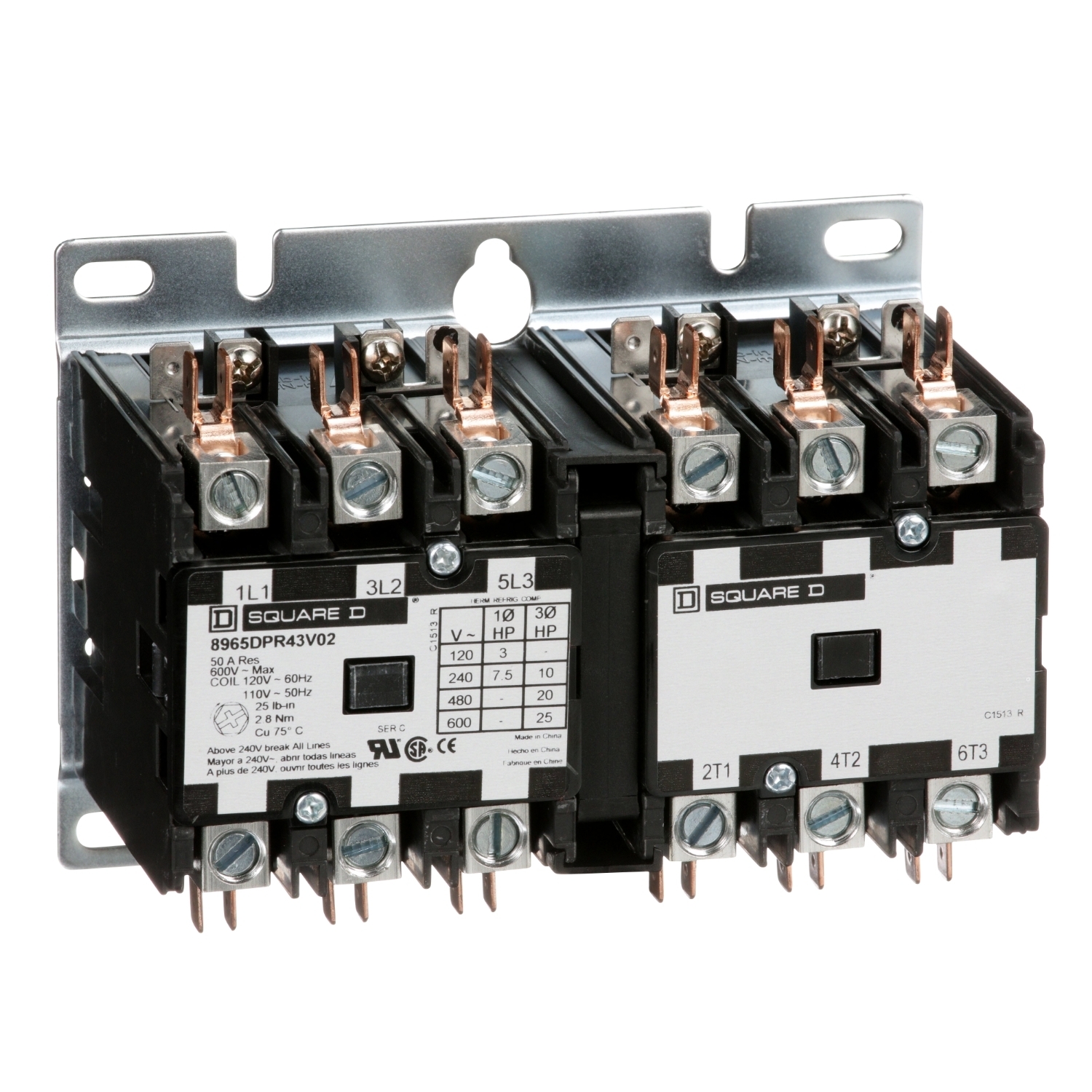 Reversing Hoist Contactor, 40A, 3 pole, 110/120VAC 50/60Hz coil, open style