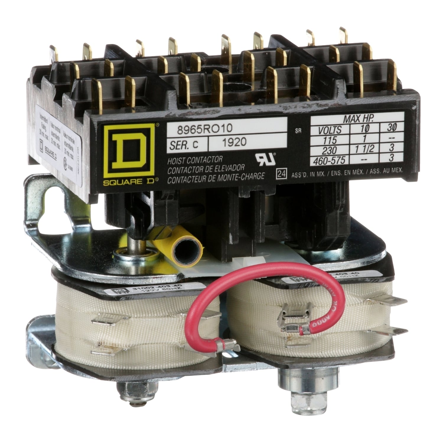 Contactor, 8965RO, hoist, reversing, 3hp at 480VAC, 3 phase, 120VAC coil, quick connect terminals. open style