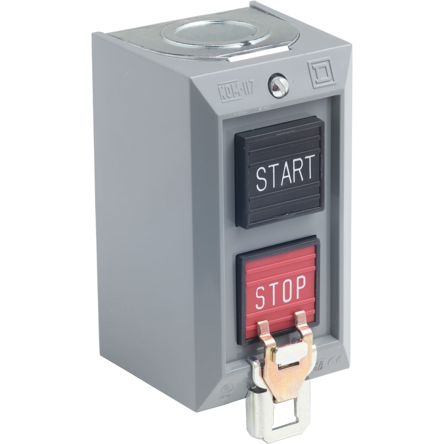 Complete control station, Harmony 9001B, 2 push buttons START/STOP, Lockout on Stop, 5A, 600V AC, 1NO + 1NC, NEMA 1