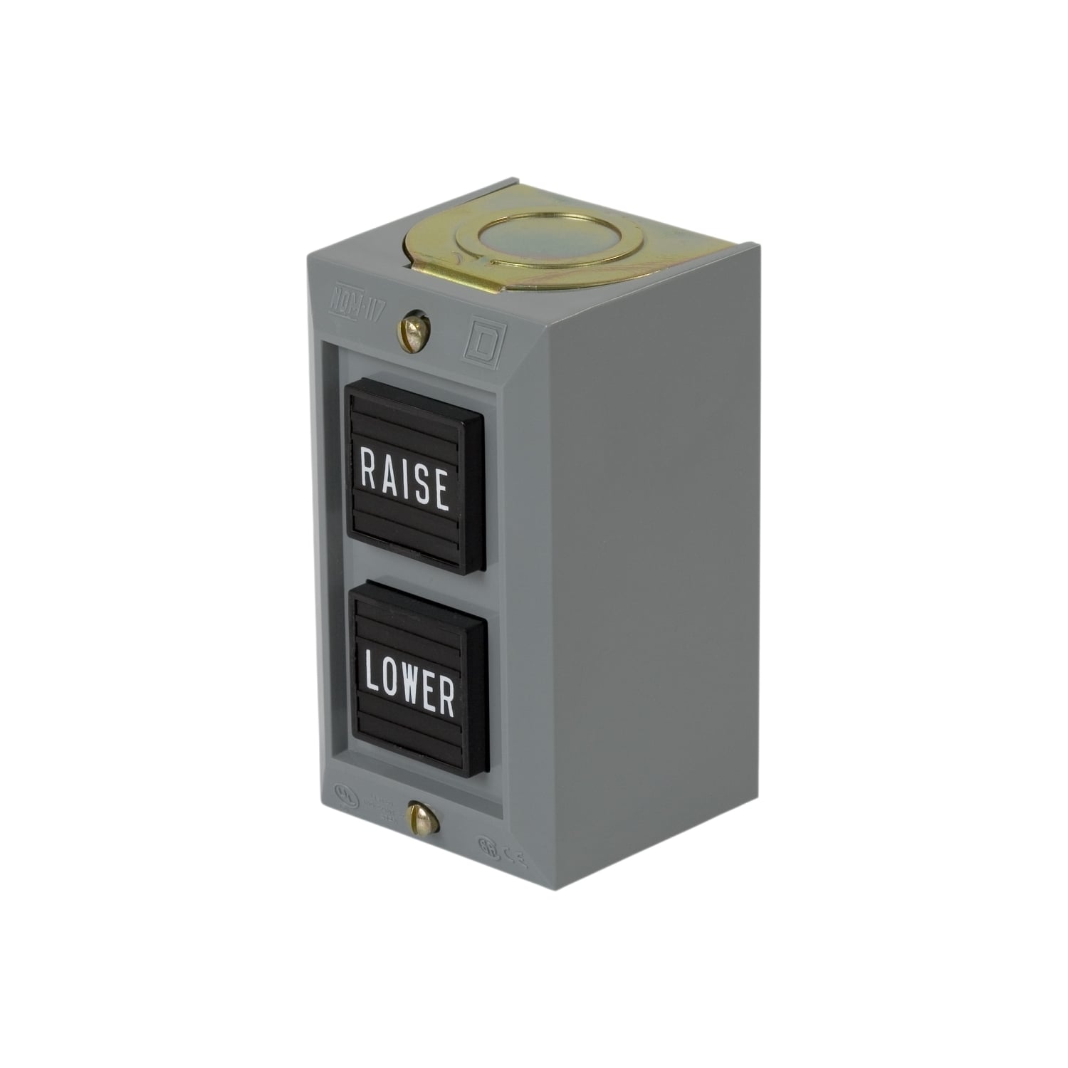 Complete control station, Harmony 9001B, 2 push buttons RAISE/LOWER, 5A, 600V AC, 2NO, NEMA 1