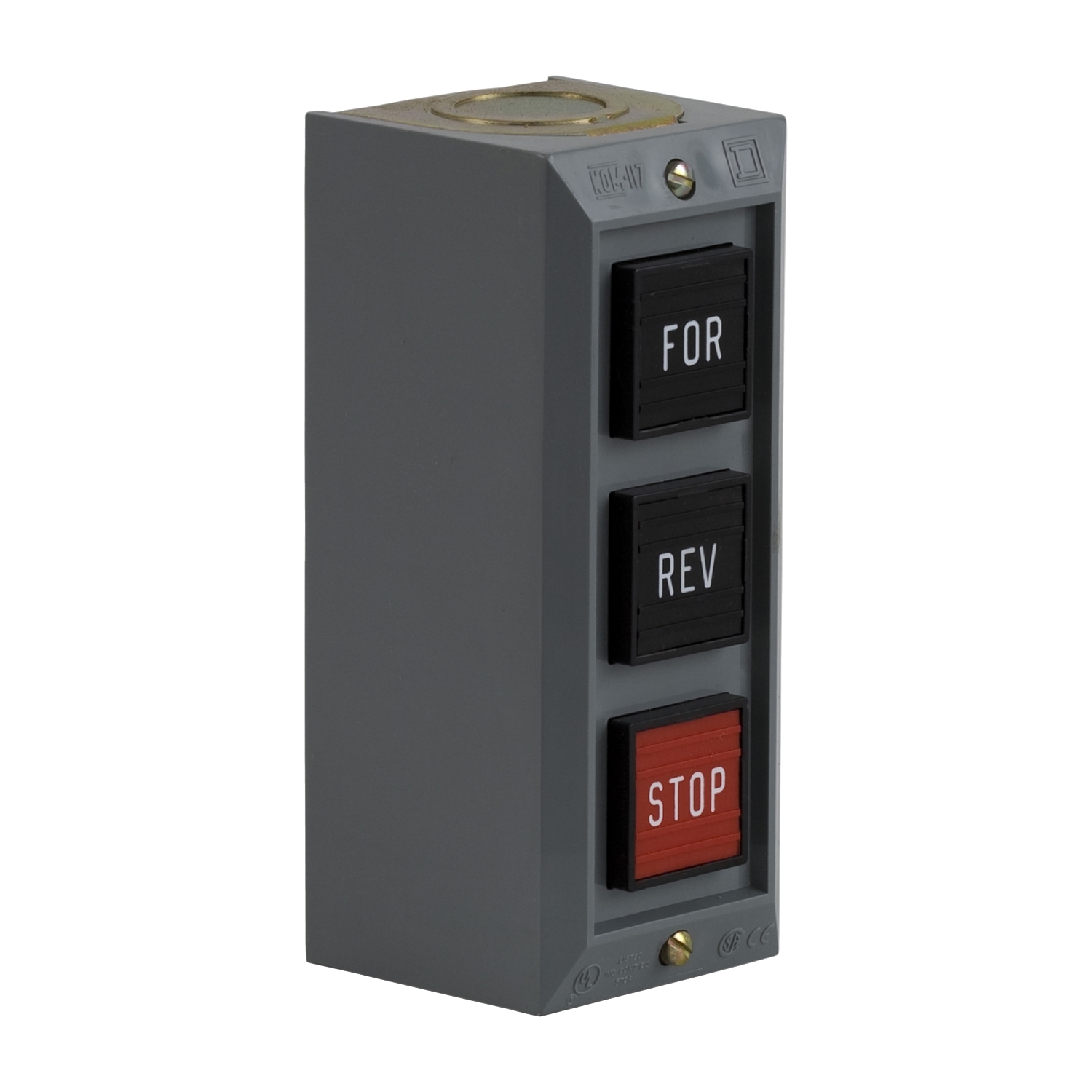 Push button, Type B, standard duty control station, 5A, 600 VAC, FORWARD/REVERSE/STOP, NEMA 1