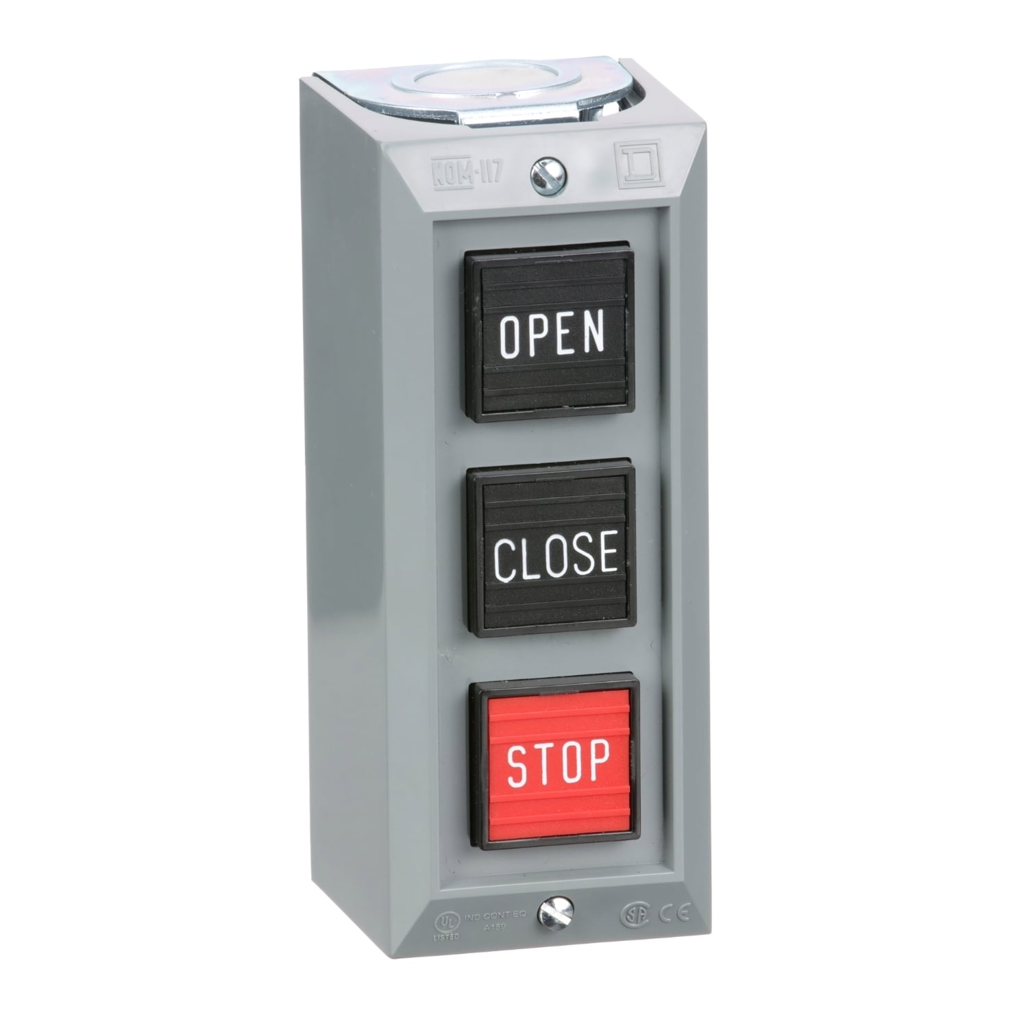 Complete control station, Harmony 9001B, 3 push buttons  OPEN-CLOSE-STOP, 5A, 600V AC, NEMA 1
