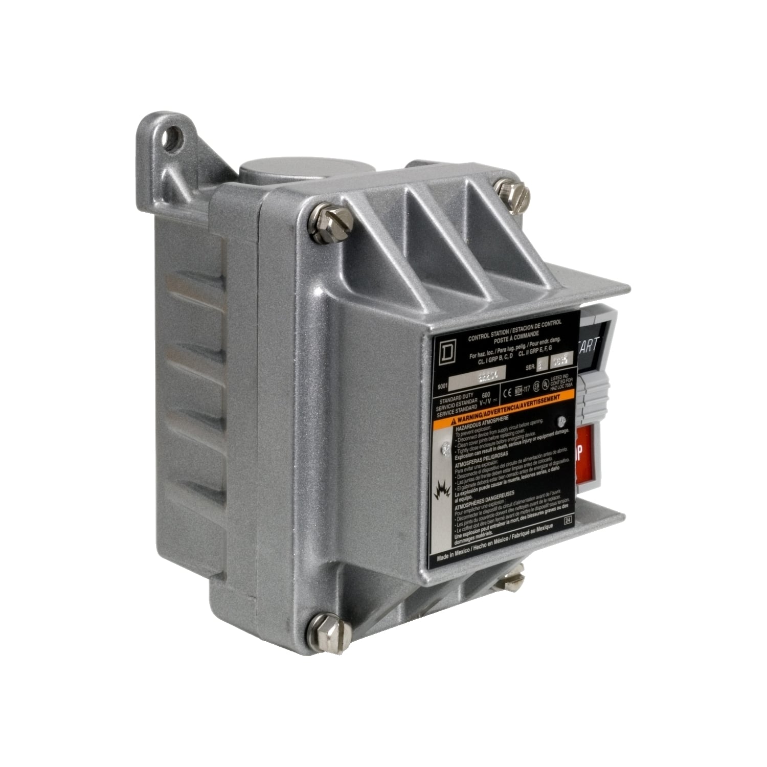 Complete control station, Harmony 9001B, 2 push buttons START-STOP, with lockout, 5A, 600V AC, 1NO + 1NC NEMA 7/9