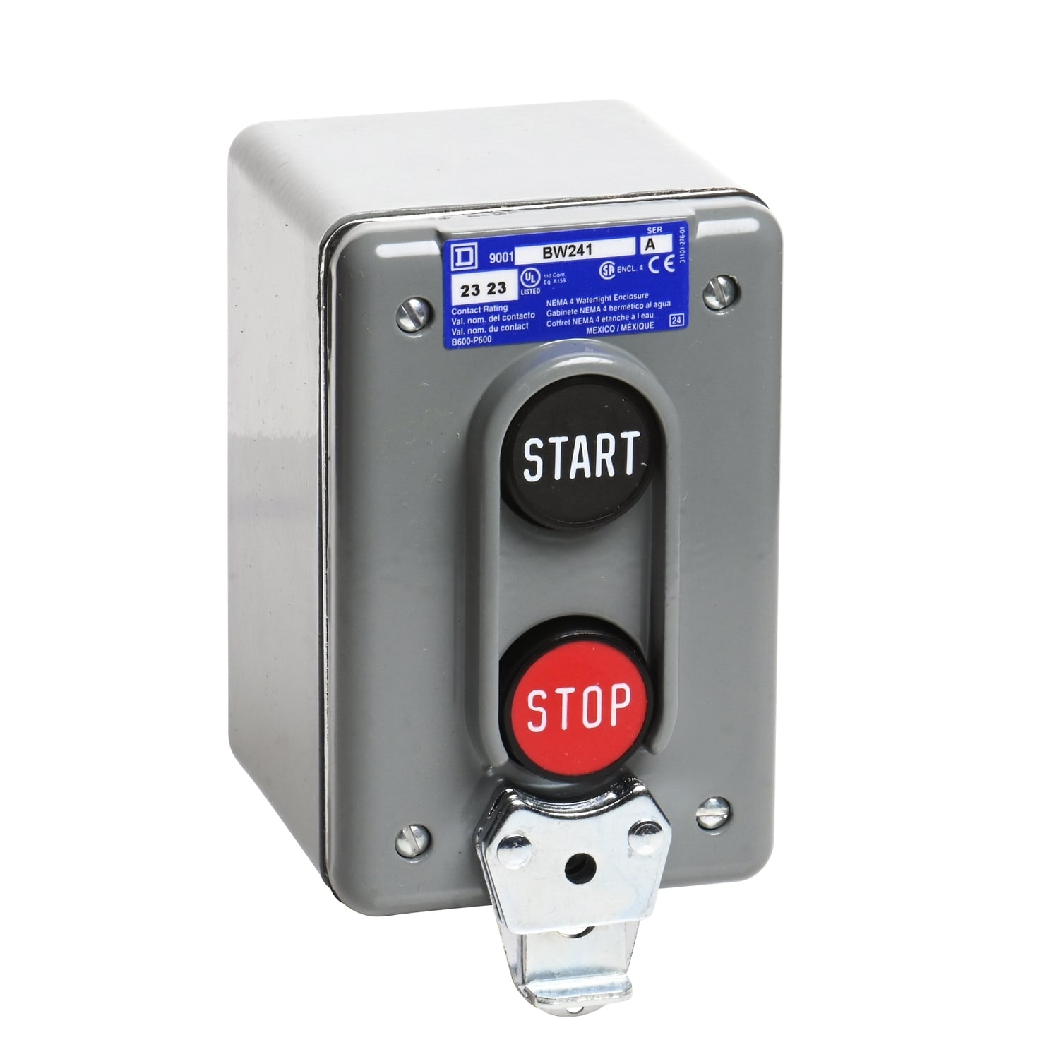 Complete control station, Harmony 9001B, 2 push buttons START-STOP, 5A, 600V AC,1NO + 1NC, NEMA 4