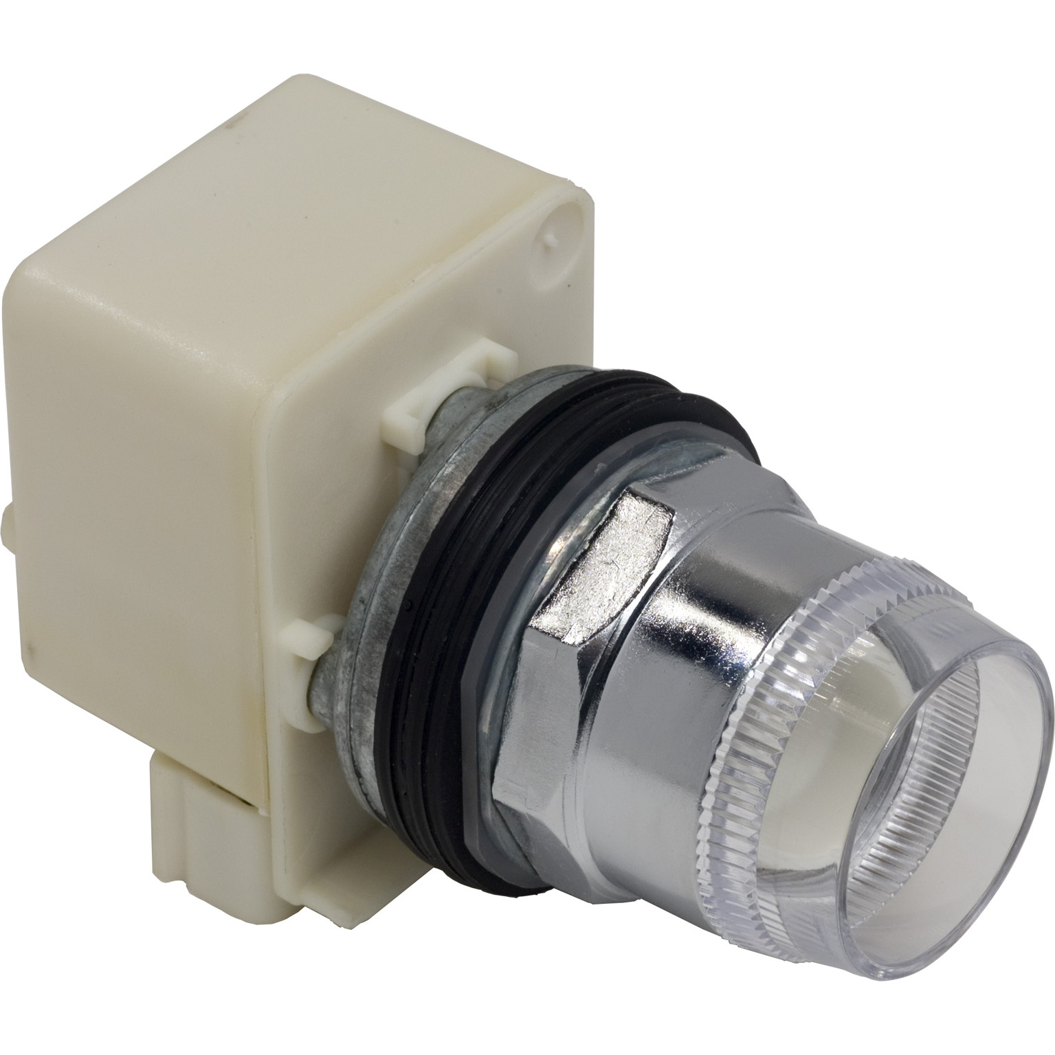 30mm push button, Type K, illuminated momentary, full guard, 24/28VAC/DC incandesant light module, no contacts or lens cap
