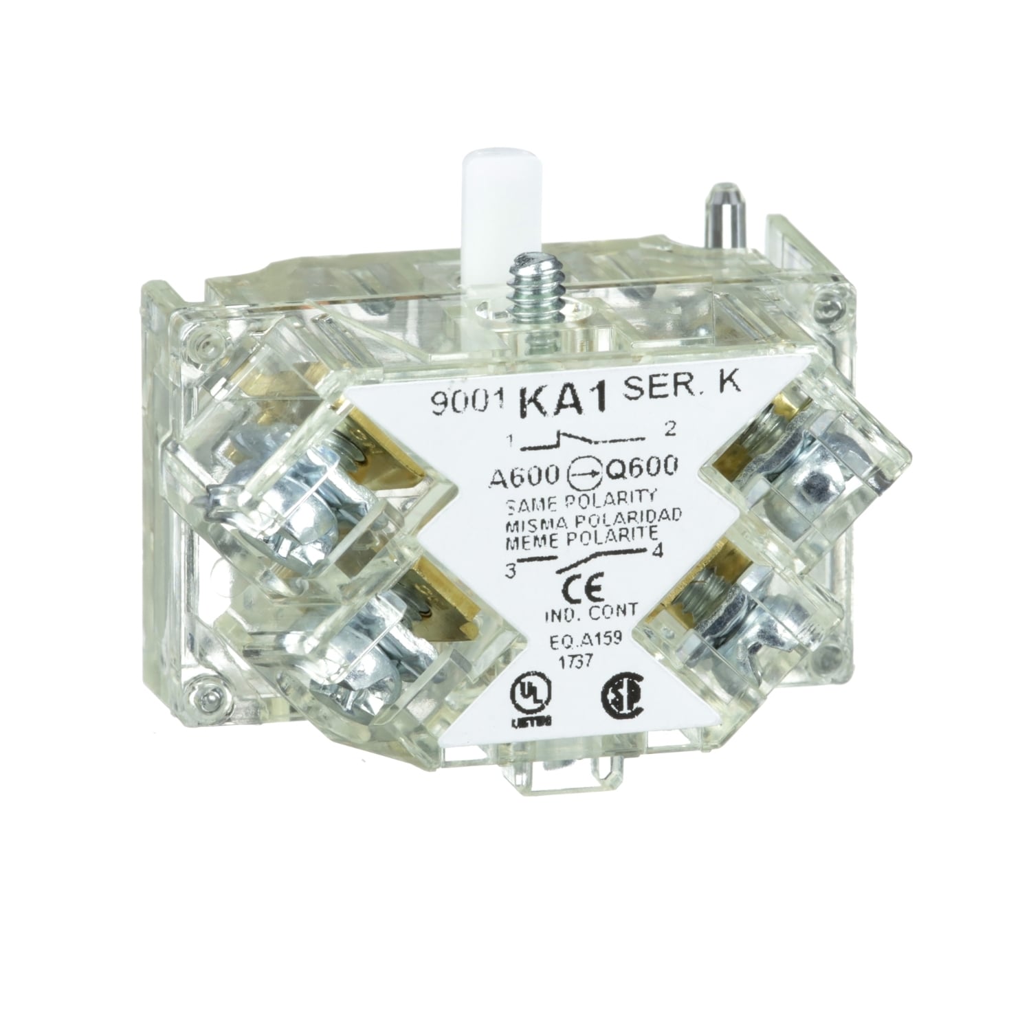 30mm Push Button, Types K, SK or KX, contact block, 1 NO and 1 NC