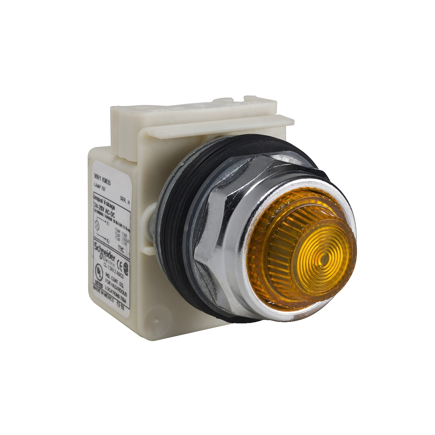 Pilot light, Harmony 9001K, metal, polycarbonate, fresnel, amber, 30mm, 24-28V