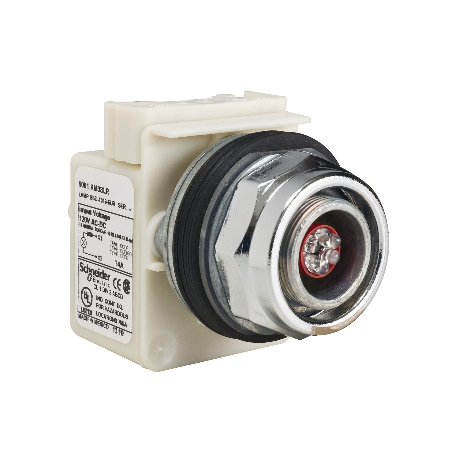 Head for pilot light, Harmony 9001K, metal, without cap, 30mm, LED red, 120V