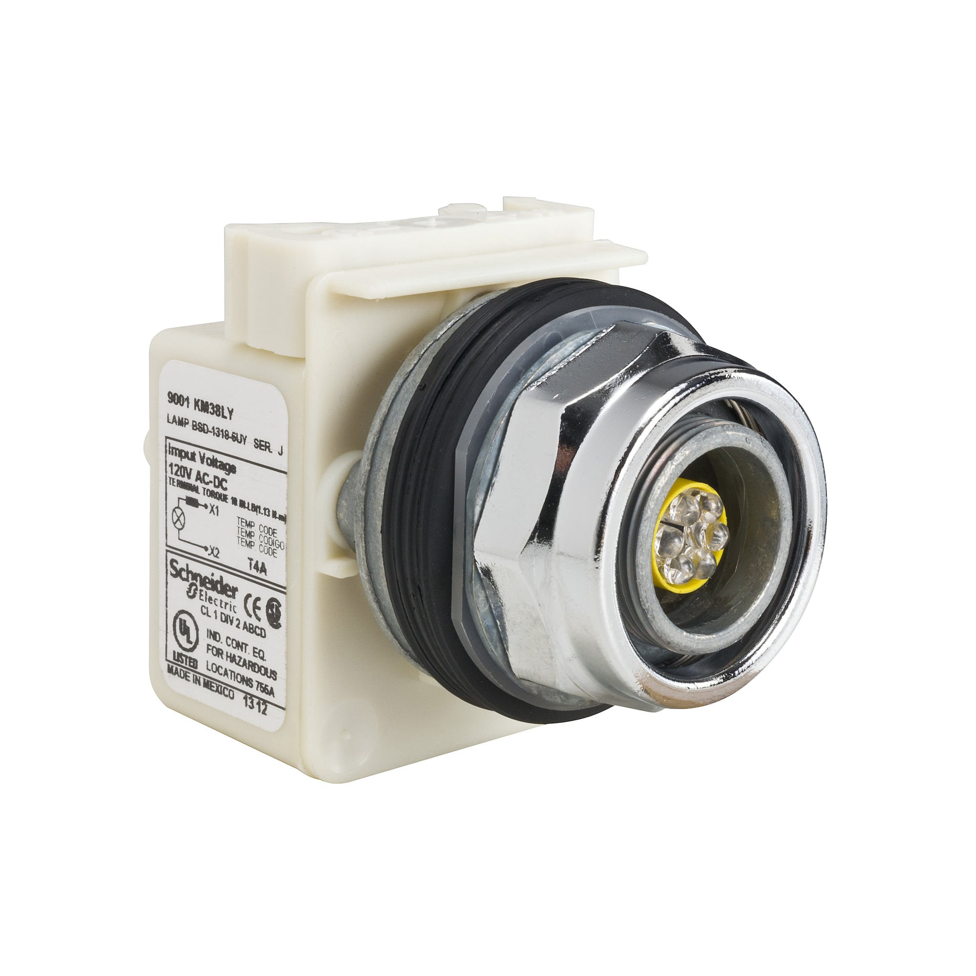 Pilot light head, Harmony 9001K, metal, without cap, 30mm, LED yellow, 120V