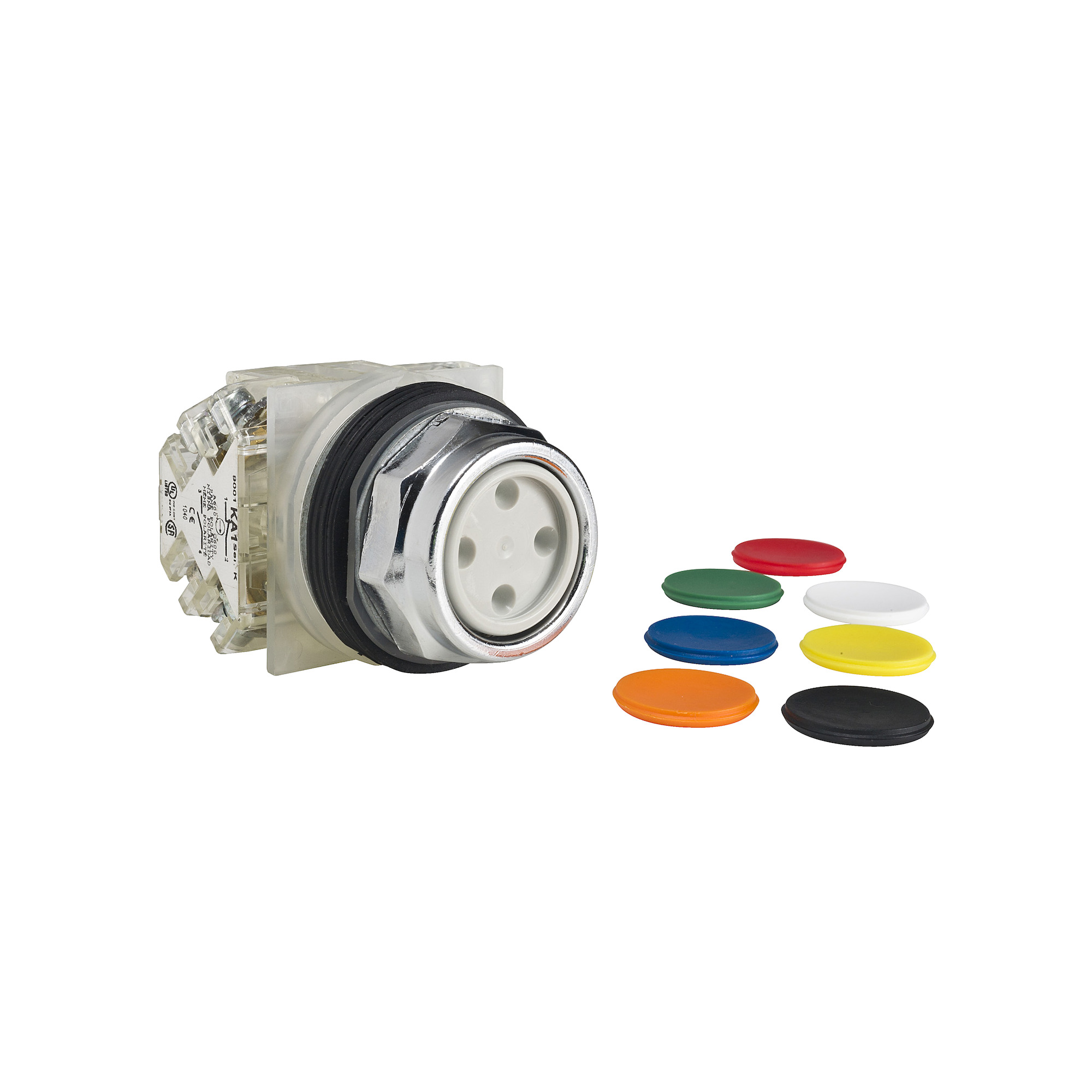 30mm push button, Type K, nonilluminated momentary, full guard, 6A inductive at 120VAC, 2NO/2NC contacts, NEMA 4, 13