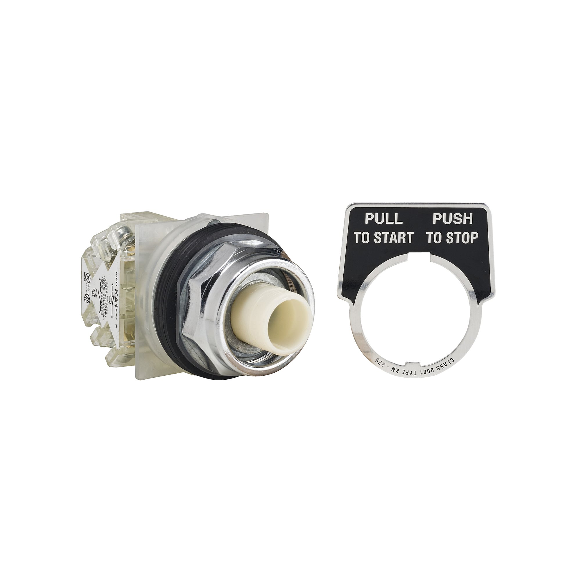 30mm push button, Type K, nonilluminated maintained push pull mushroom, 6A inductive at 120VAC, 1NO/1NC contact, NEMA 4