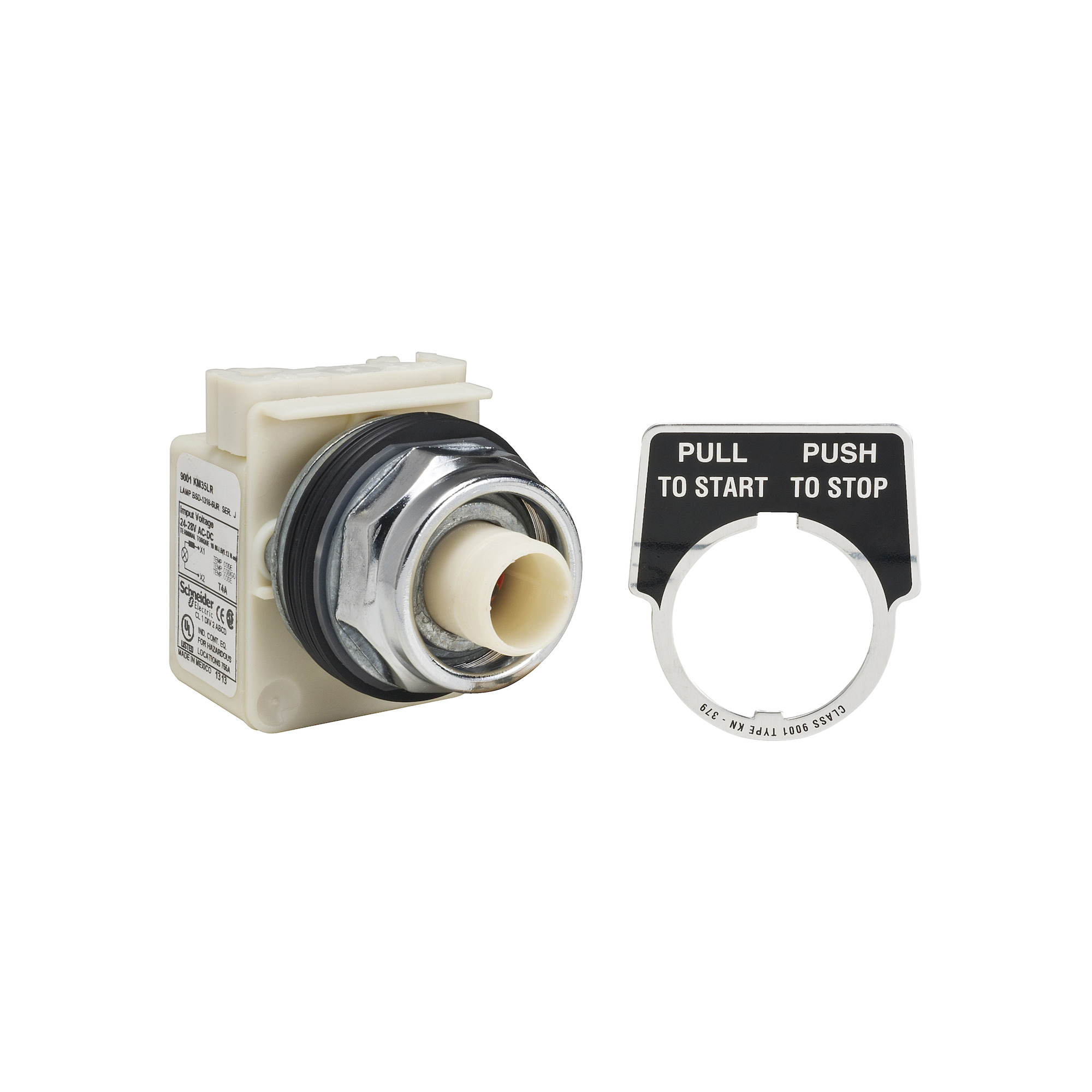 Illuminated push-button head, Harmony 9001K, metal, without mushroom, 30mm, 2 positions, push-pull, LED red, 24-28V