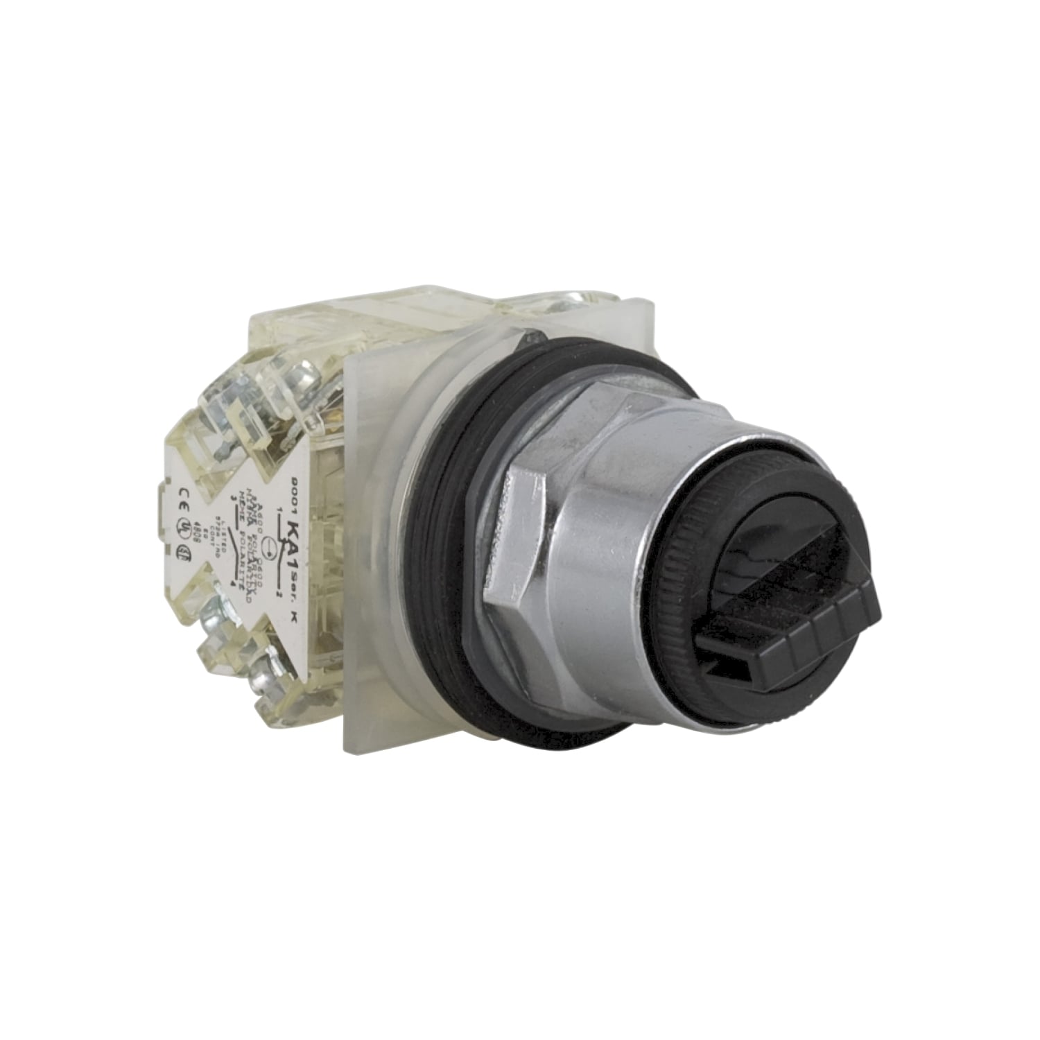 Selector switch, Harmony 9001K, metal, standard handle, black, 30mm, 3 positions, stay put, 2 CO