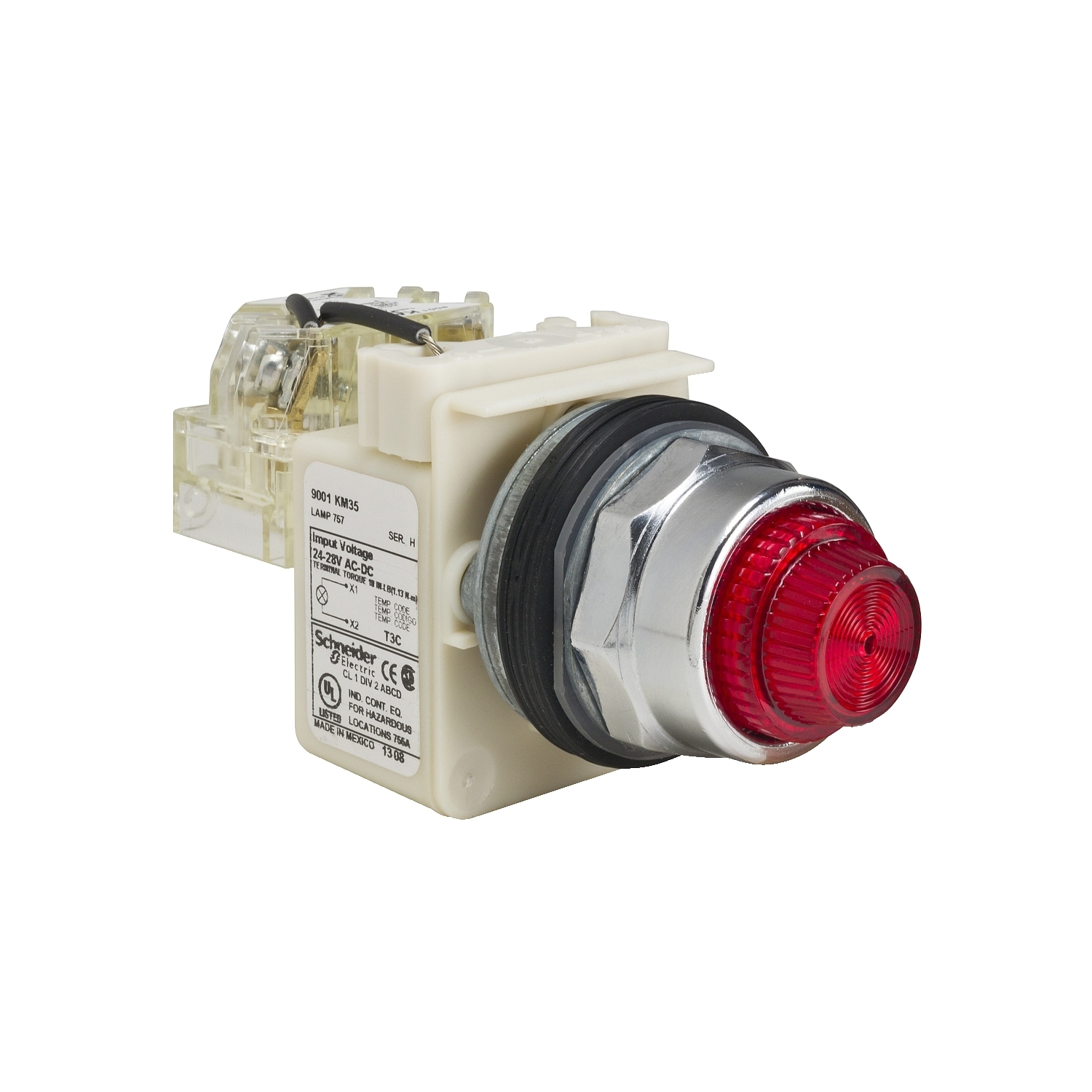 Push to test pilot light, Harmony 9001K, metal, polycarbonate, fresnel lens, red, 30mm, 24...28V