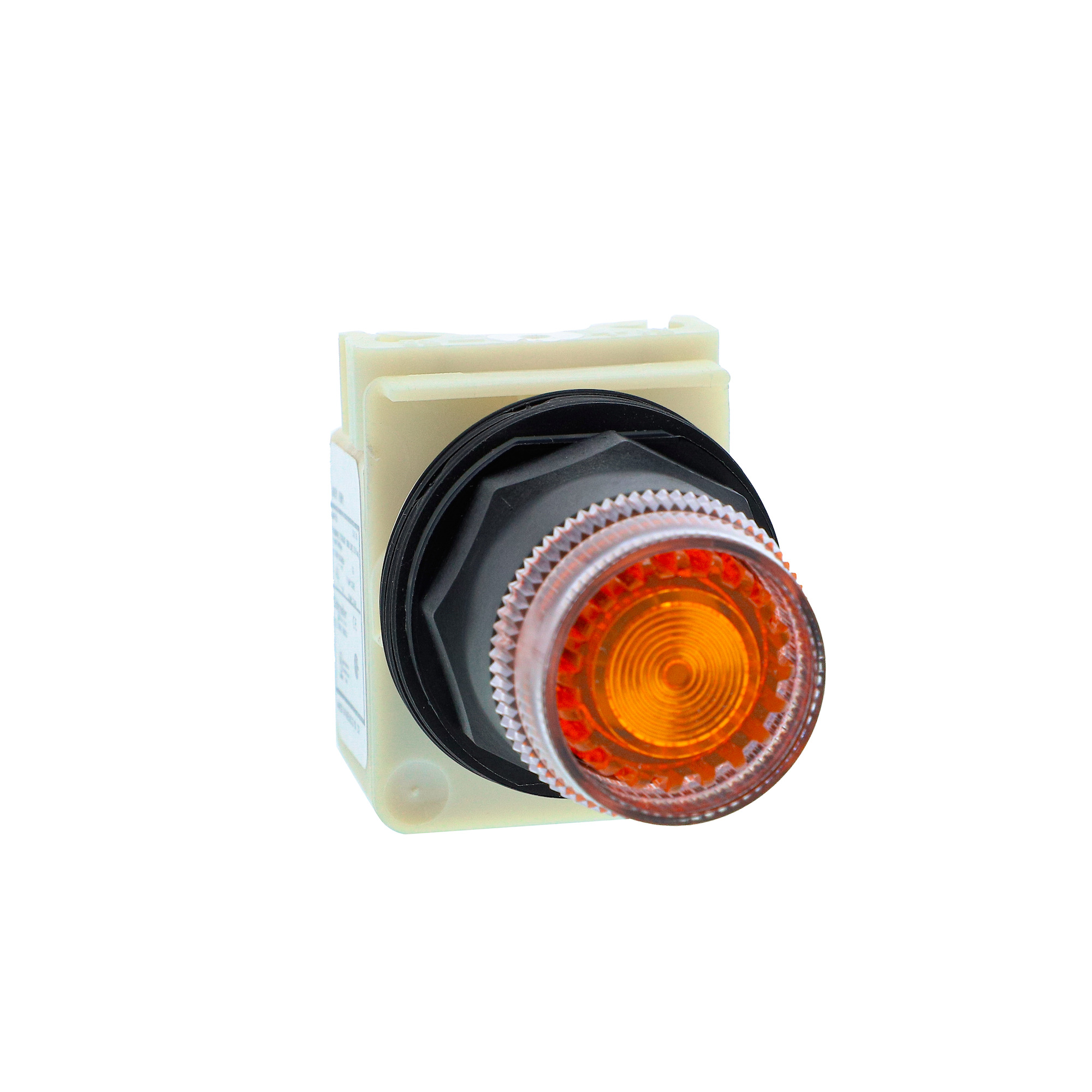 Illuminated push-button head, Harmony 9001SK, plastic, plastic guard flush, amber, 30mm, spring return, 110-120V