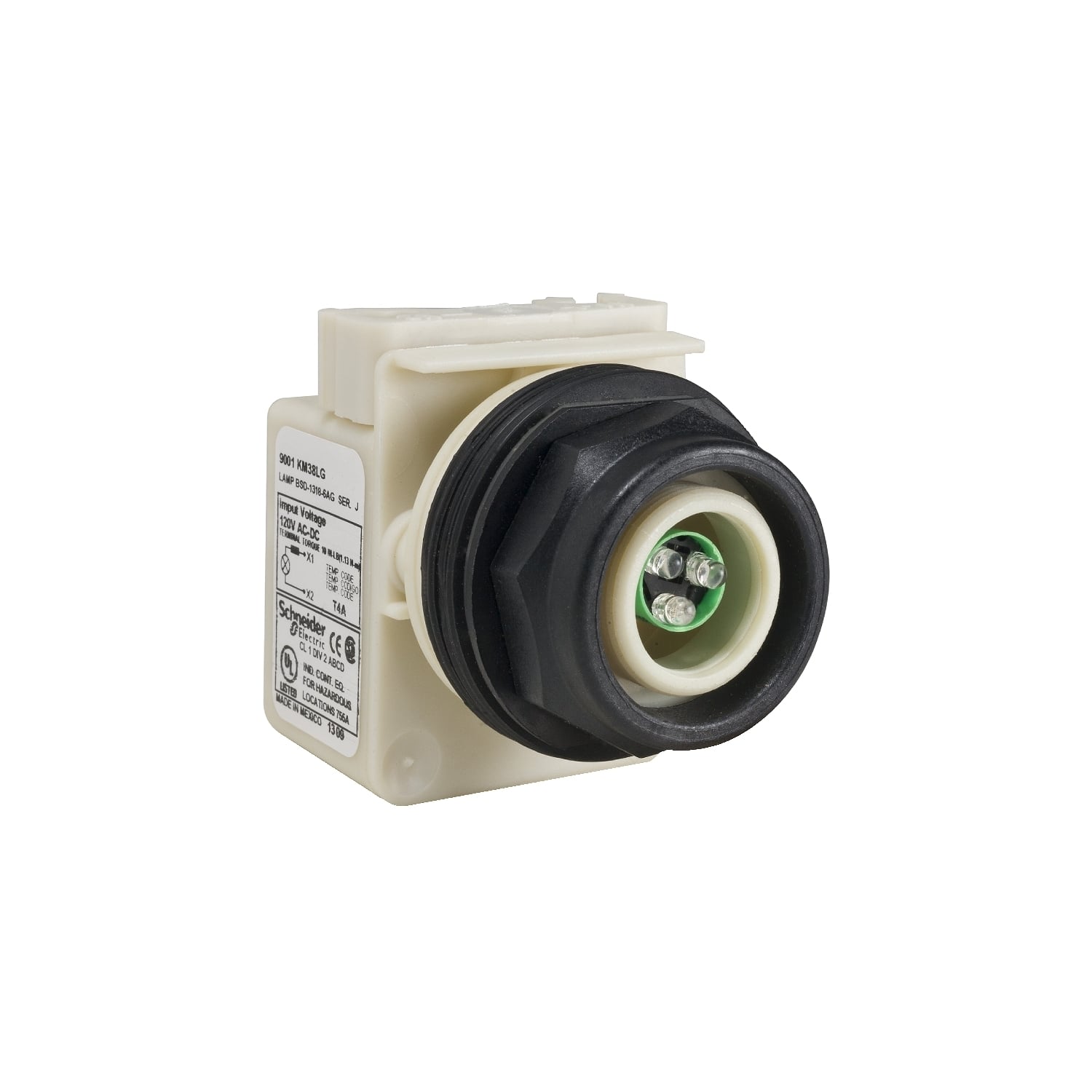 Pilot light head, Harmony 9001SK, plastic, without cap, 30mm, LED green, 120V