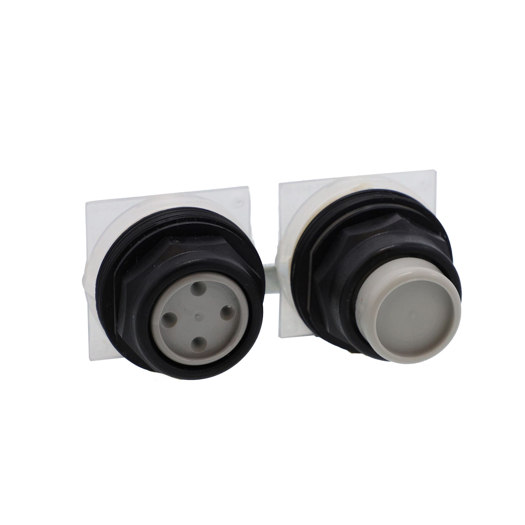 Double-headed push-button head, Harmony 9001SK, plastic, flush, 7 colours choice, 30mm, 1 latching, 1 spring return, with mechanical interlocking
