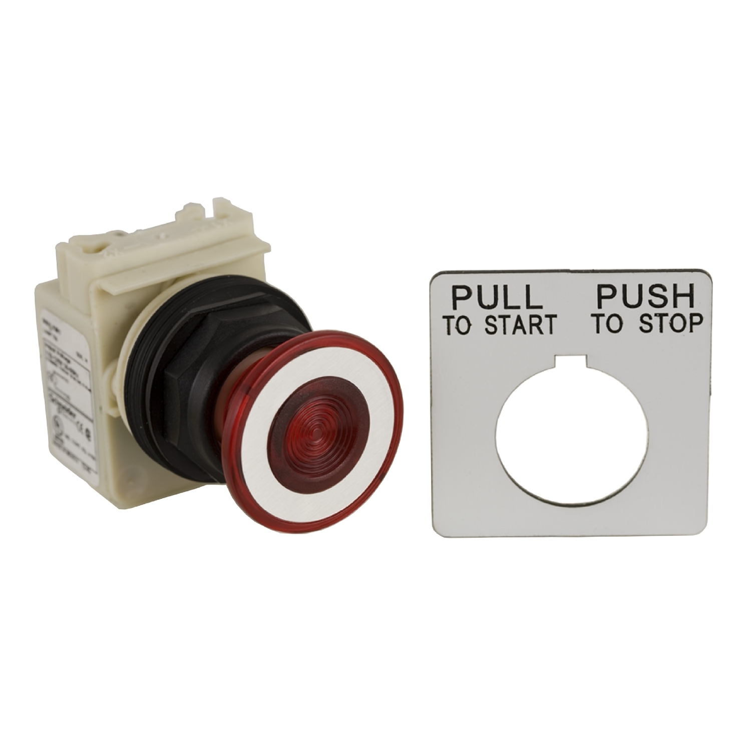 Illuminated push-button, Harmony 9001SK, plastic, mushroom 41mm, red, 30mm, 2 positions, push-pull, LED red, 24-28V, 1 C/O