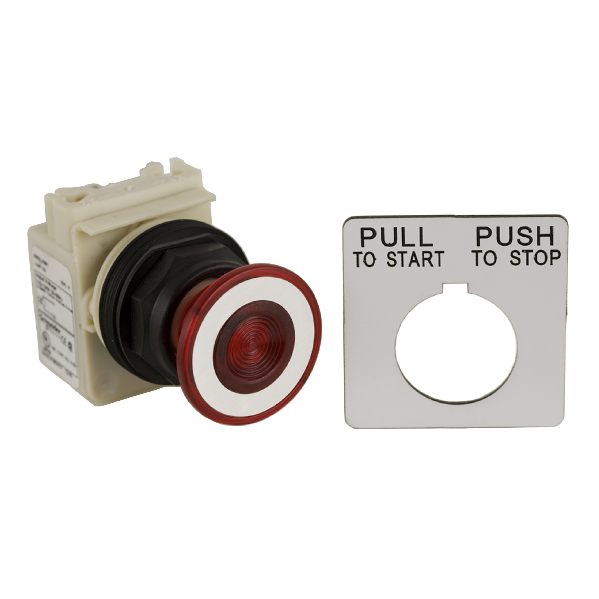 30mm push button, Type SK, red illuminated mushroom maintained push pull, 6A at 120VAC, 120VAC/VDC red LED, NEMA 4, 4X