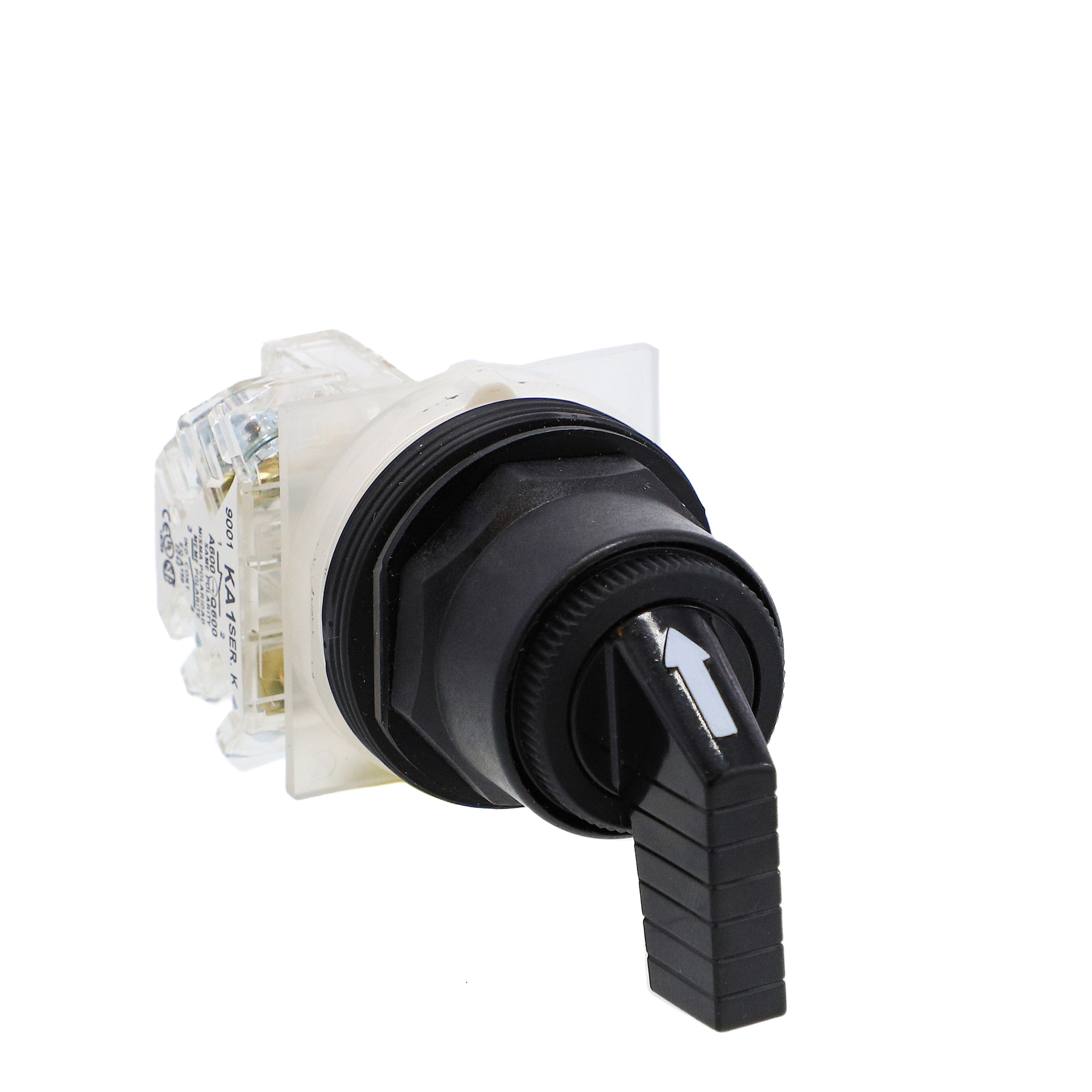 Selector switch, Harmony 9001SK, plastic, long handle, black, 30mm, 3 positions, stay put, 1 C/O