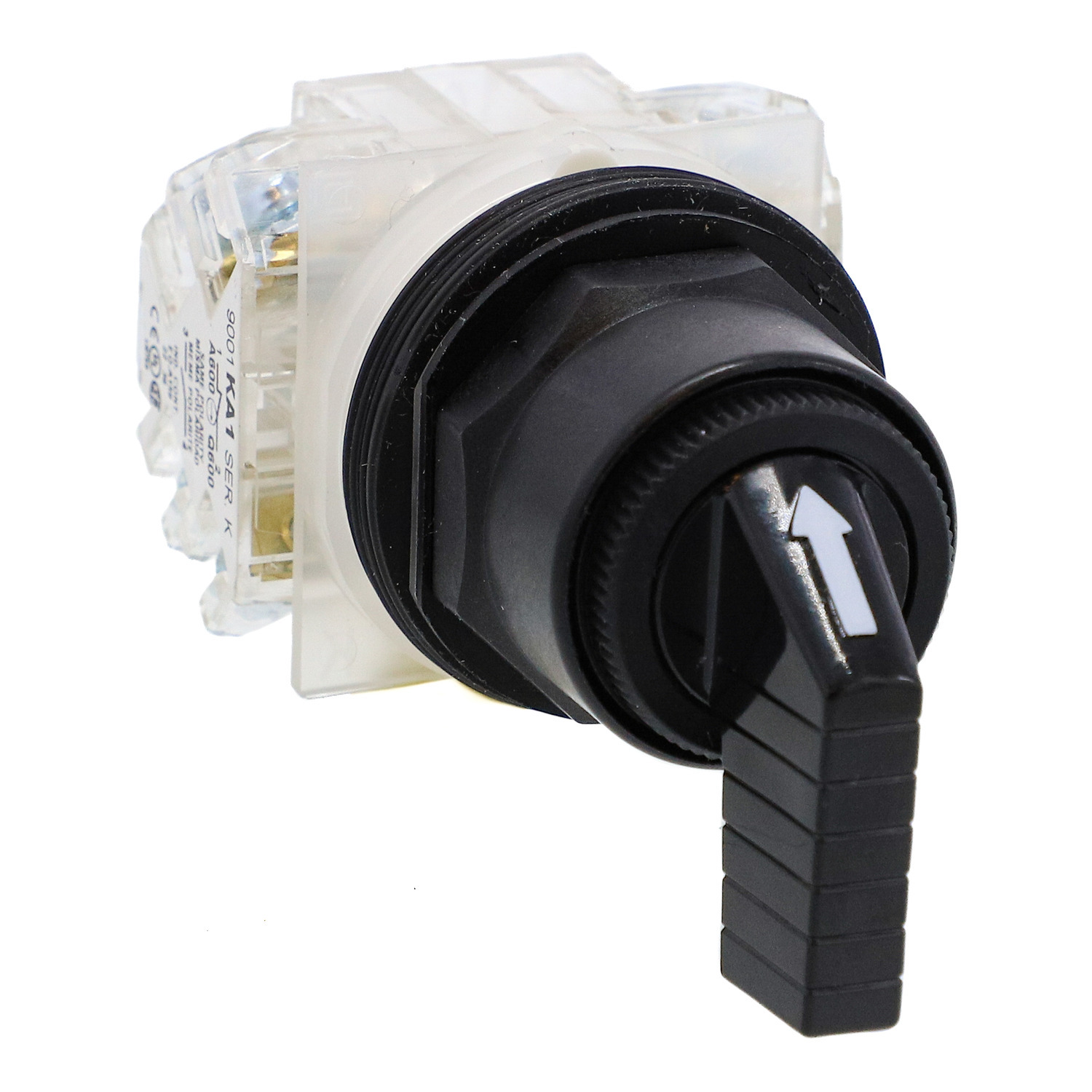 Selector switch, Harmony 9001SK, plastic, long handle, black, 30mm, 3 positions, stay put, 2 C/O