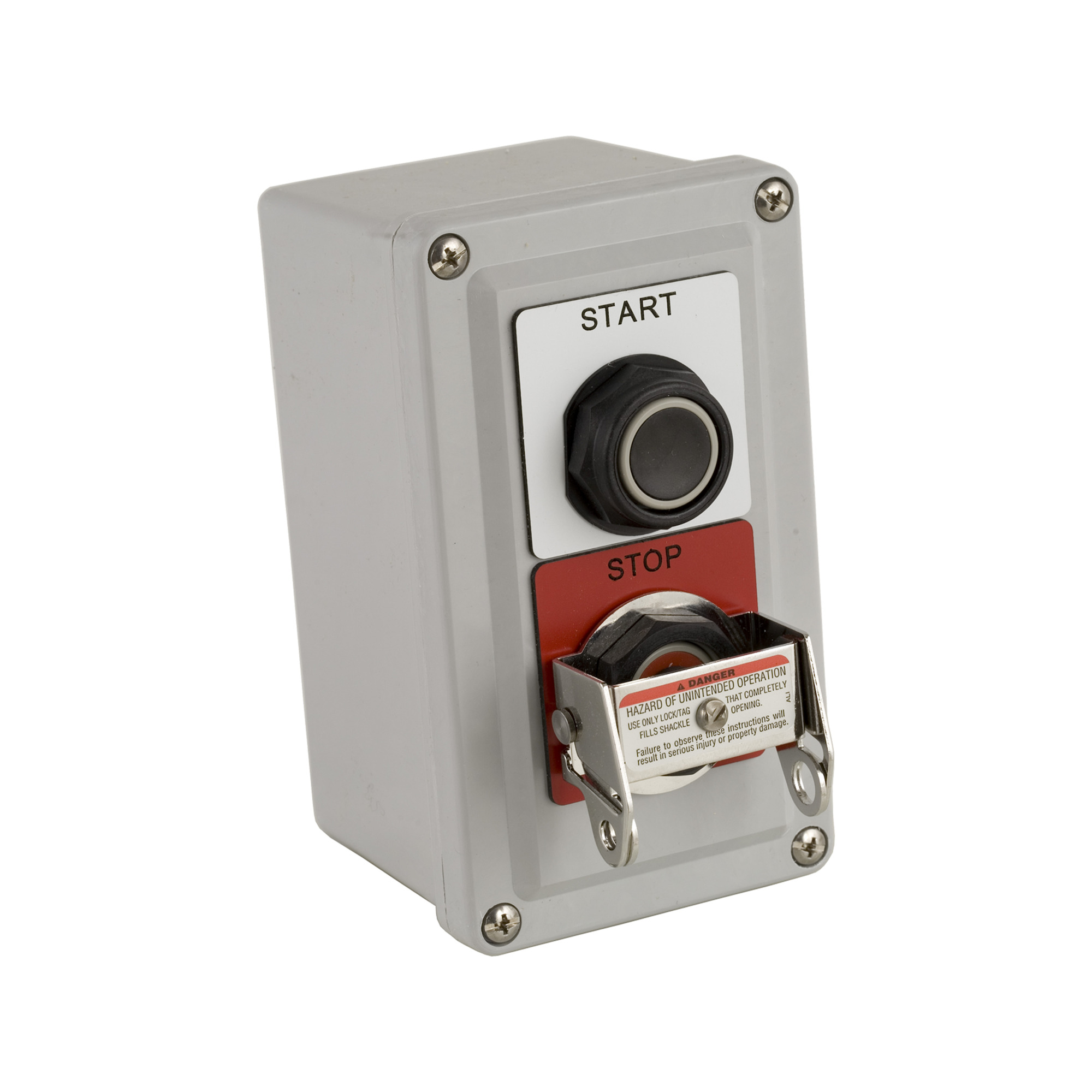 30mm push button, Type SK, control station, START and STOP, 6A inductive at 120VAC, lock out on STOP, NEMA 4, 4X