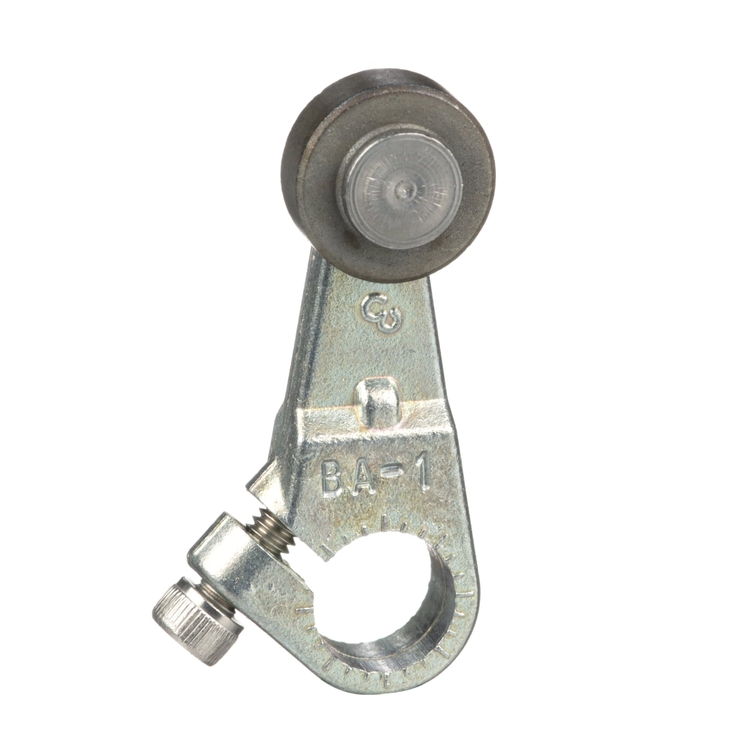 limit switch lever arm, 9007C, 1.38 inch long cast zinc lever arm, 0.625 inch diameter roller, 0.25 inch wide roller