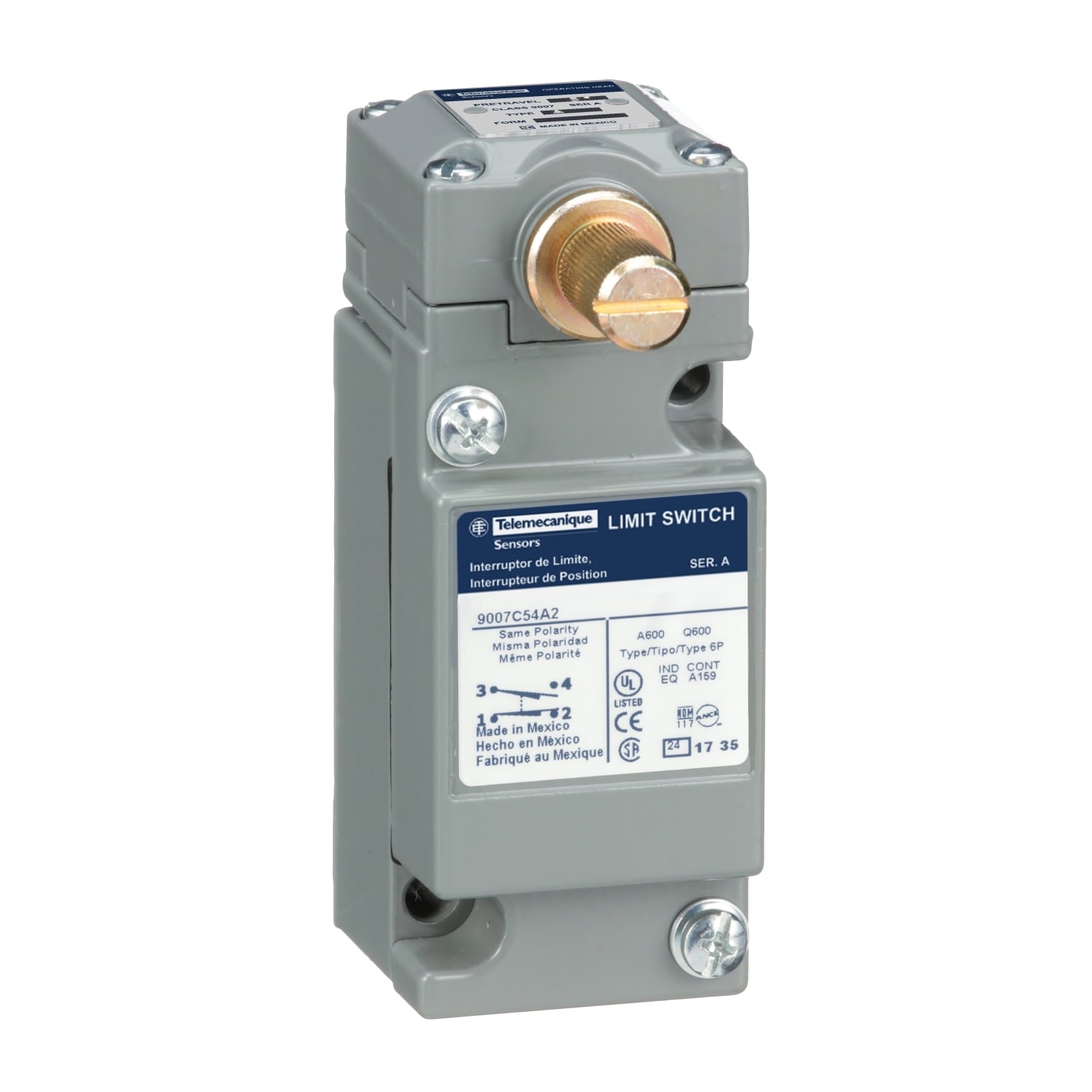 limit switch, 9007C, full body, rotary lever arm head, low differential pretravel, spring return, 1 NO and 1 NC, NEMA 13