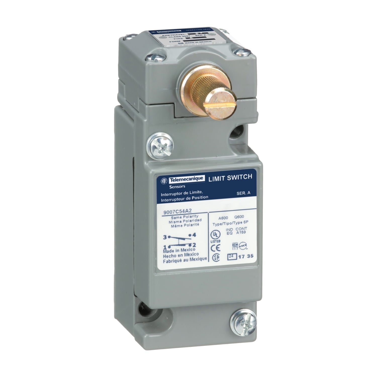 NEMA limit switch, 9007C, heavy duty, standard, spring return lever, low differential, 10A, 600V, 1NO/1NC, NEMA 4, 13
