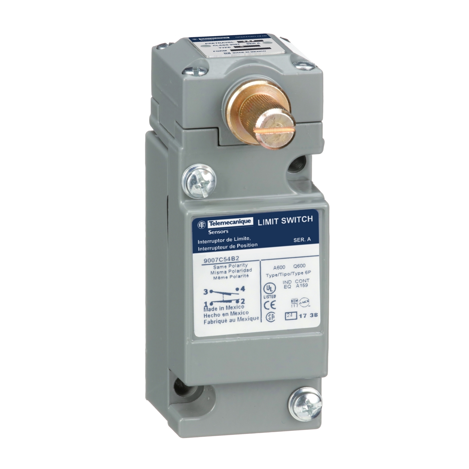 Limit switch, 9007, 9007C 1 NO/NC, top roller plunger