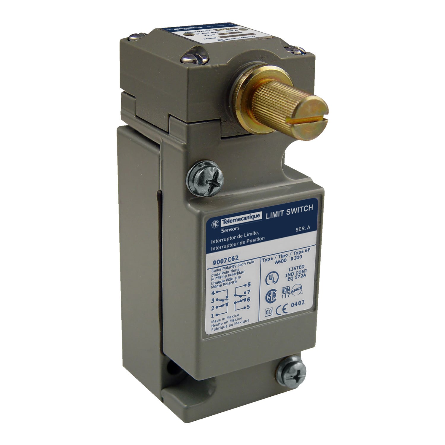 NEMA limit switch, 9007C, heavy duty, standard, maintained contact lever, 10A, 600V, 2NO/2NC, NEMA 4, 6, 6P, 12, 13