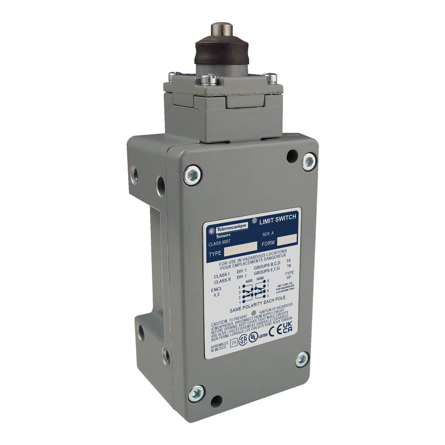 Limit switch lever, 9007, 9007C zinc, fixed length, inside steel roller