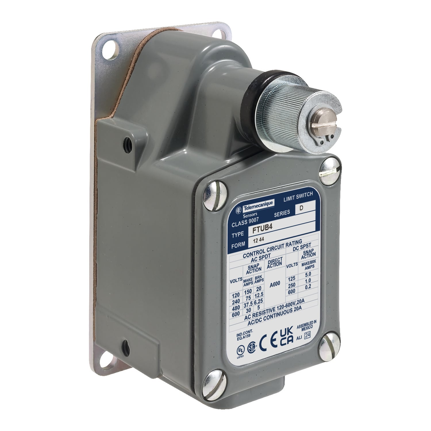 NEMA limit switch, 9007FT, foundry switch, rotary lever arm, 20A at 120VAC, counter clockwise only, 1NO/1NC, NEMA 4, 13